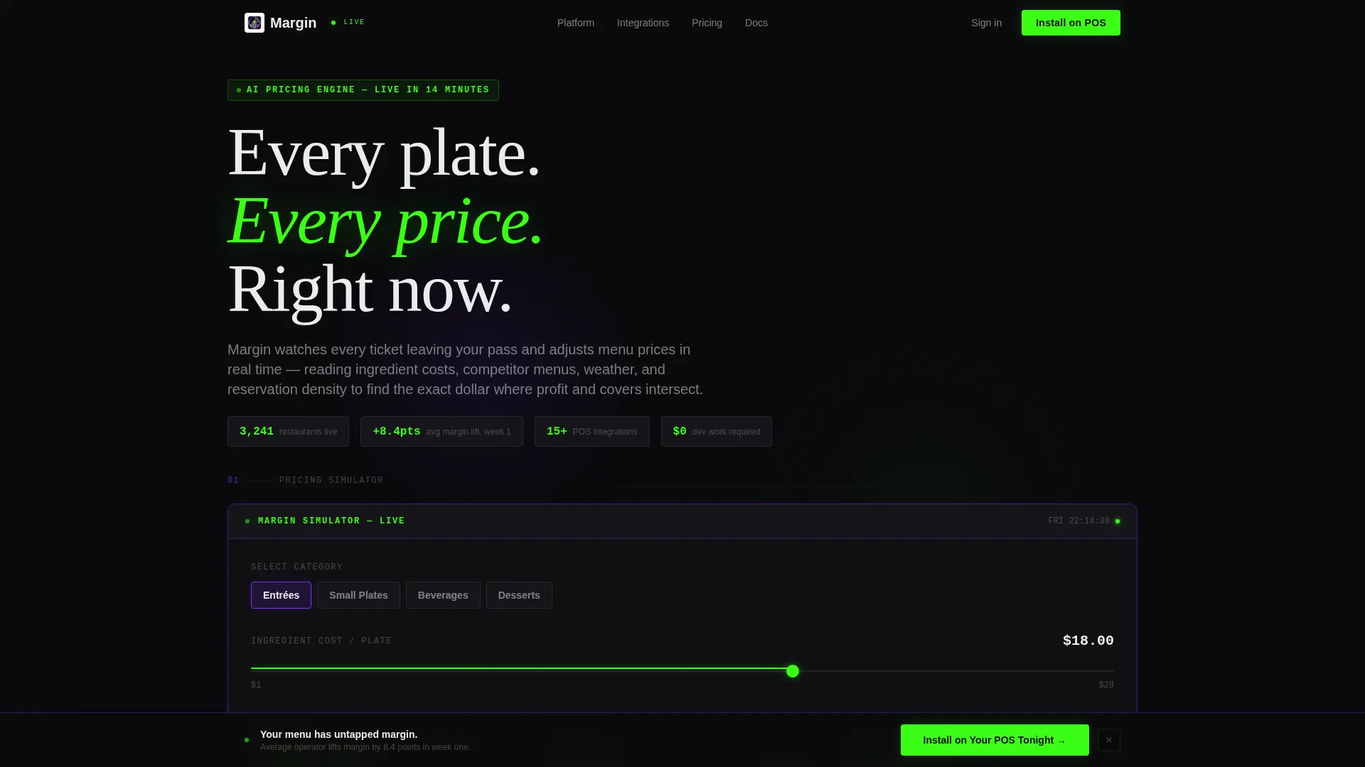 AI Restaurant Pricing Dashboard Landing Page Template