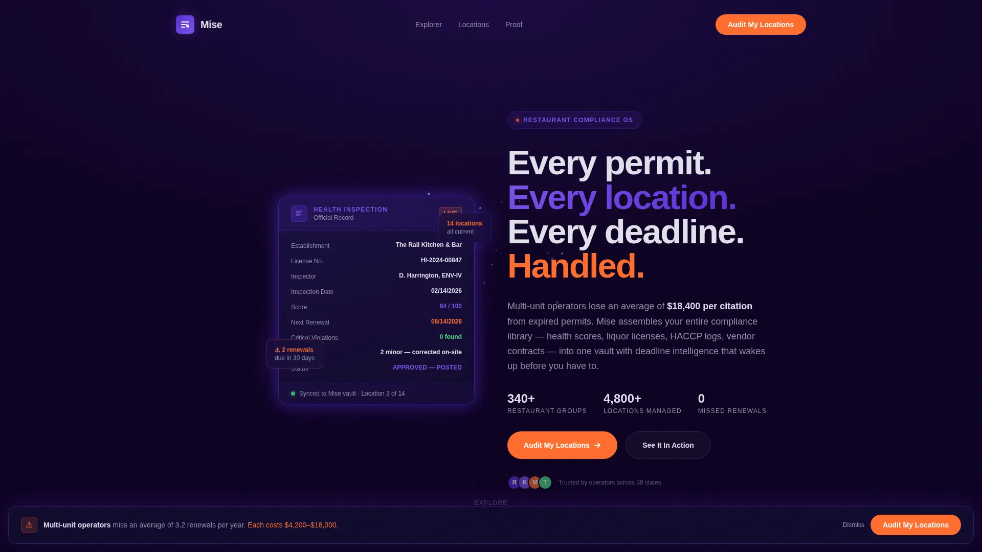 Restaurant Compliance Document Management Landing Page
