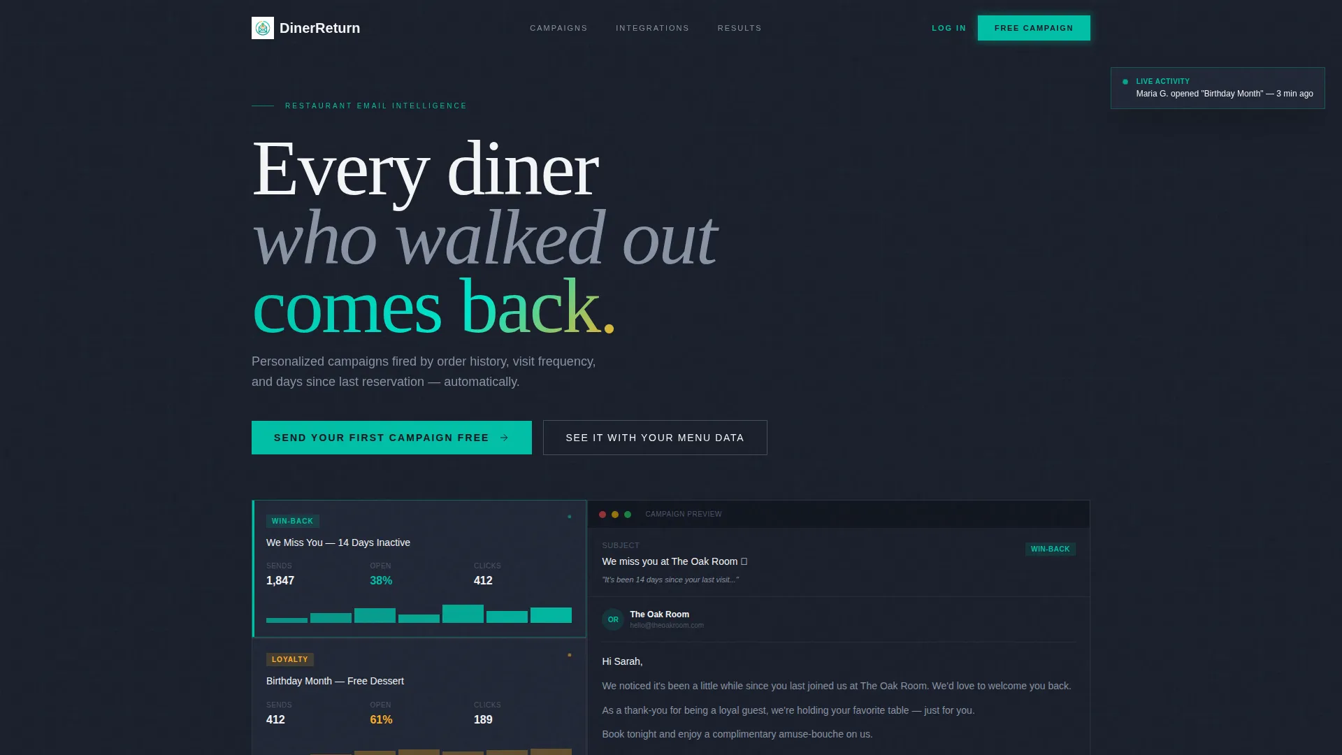 Restaurant Follow-Up Email Landing Page Template