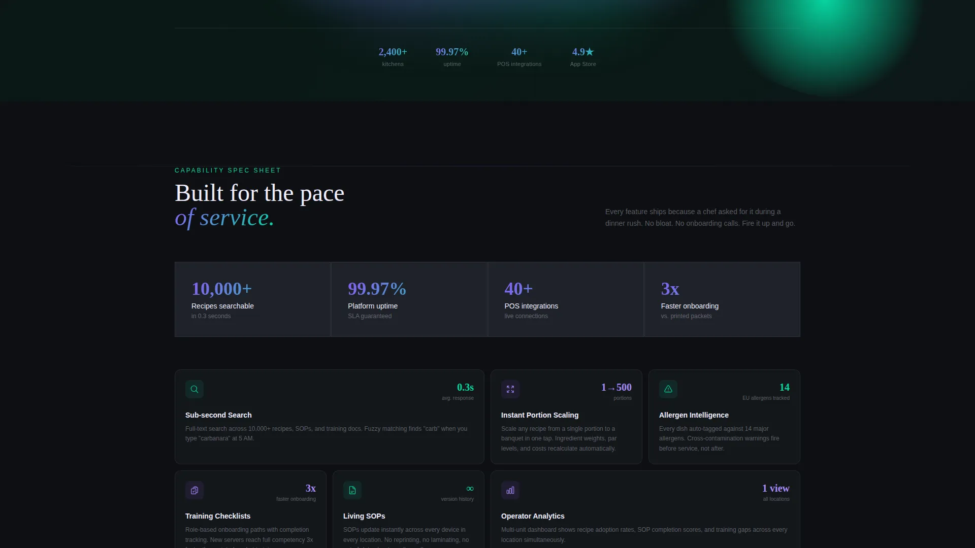 Restaurant Knowledge Base App Landing Page Template