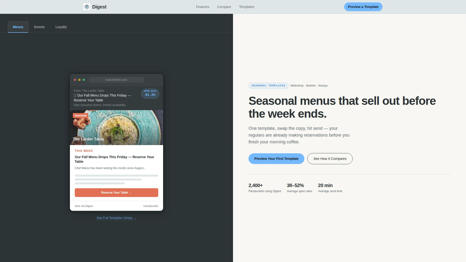 Restaurant Newsletter Landing Page Template