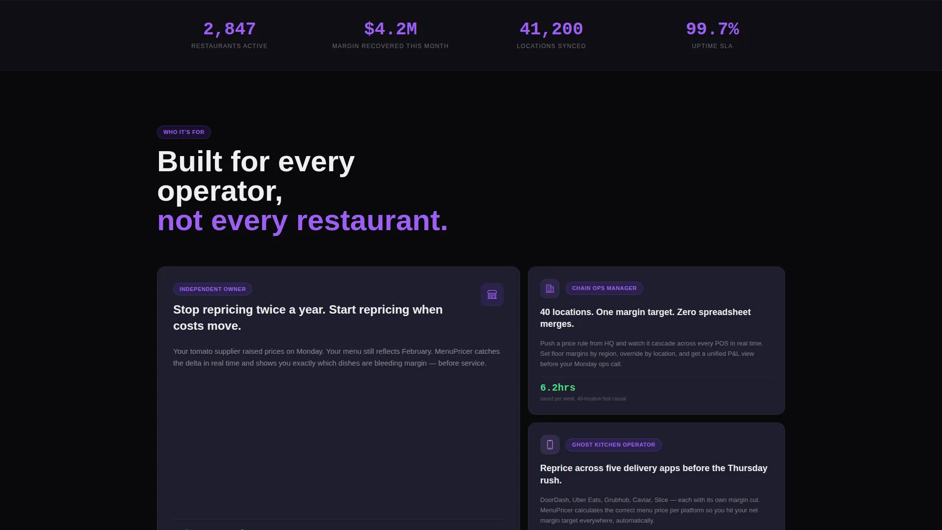 Restaurant Menu Pricing SaaS Website Template