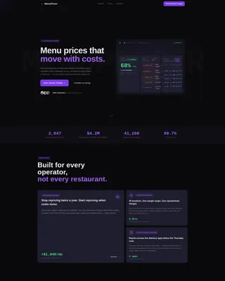 Restaurant Menu Pricing SaaS Website Template