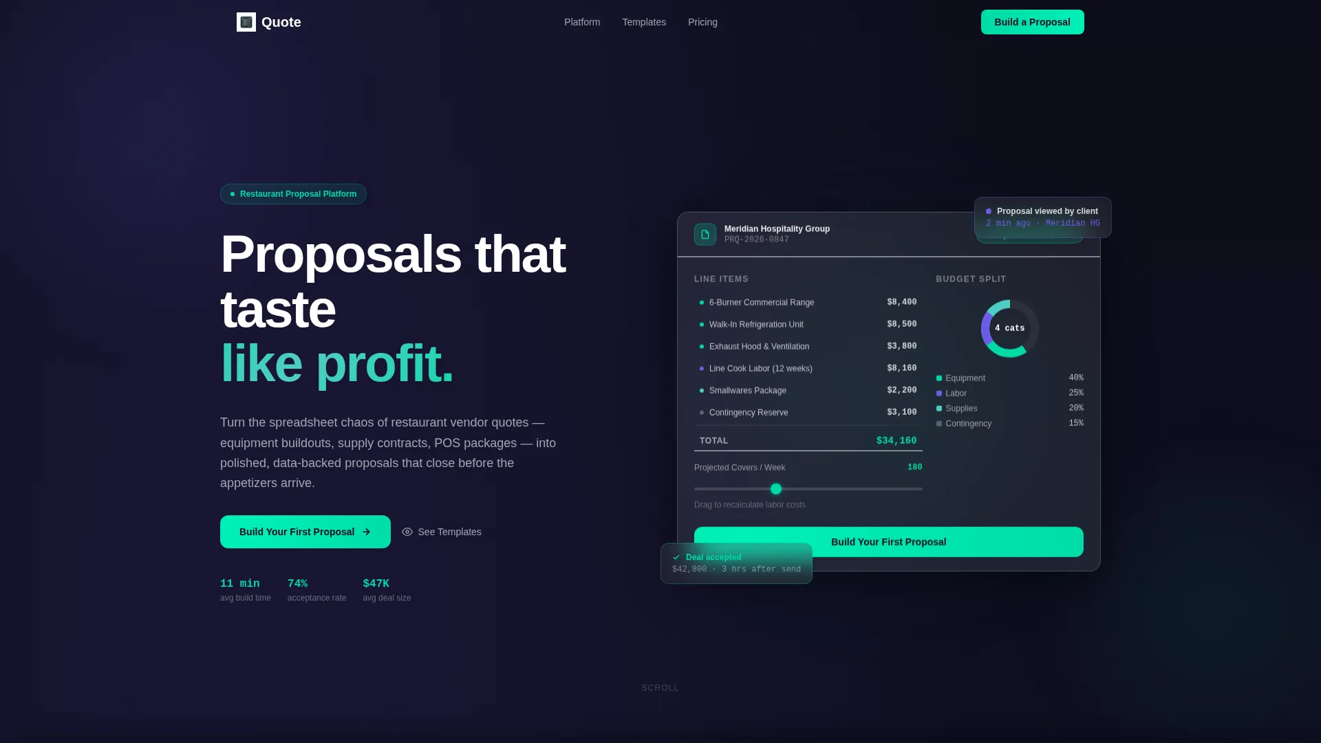 Restaurant Proposal & Quote Landing Page Template