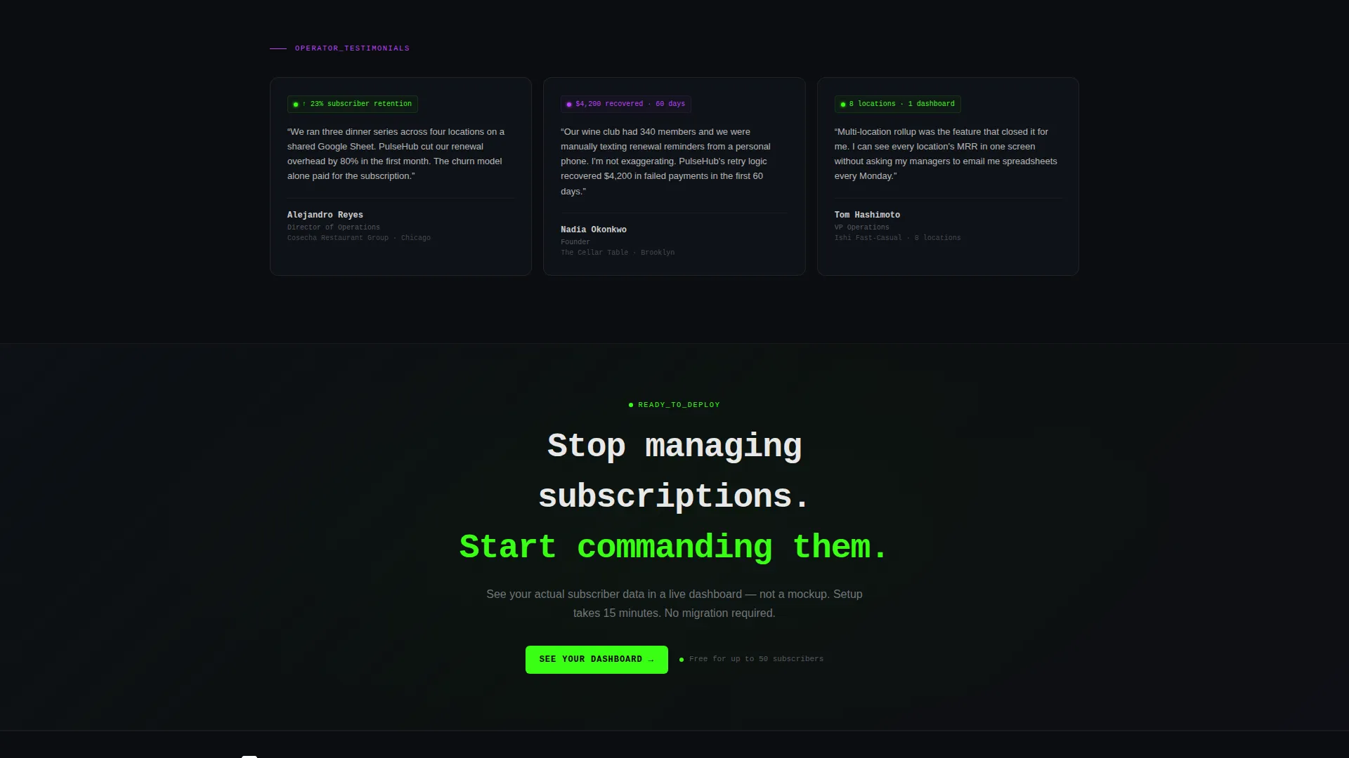 Restaurant Subscription Management Landing Page