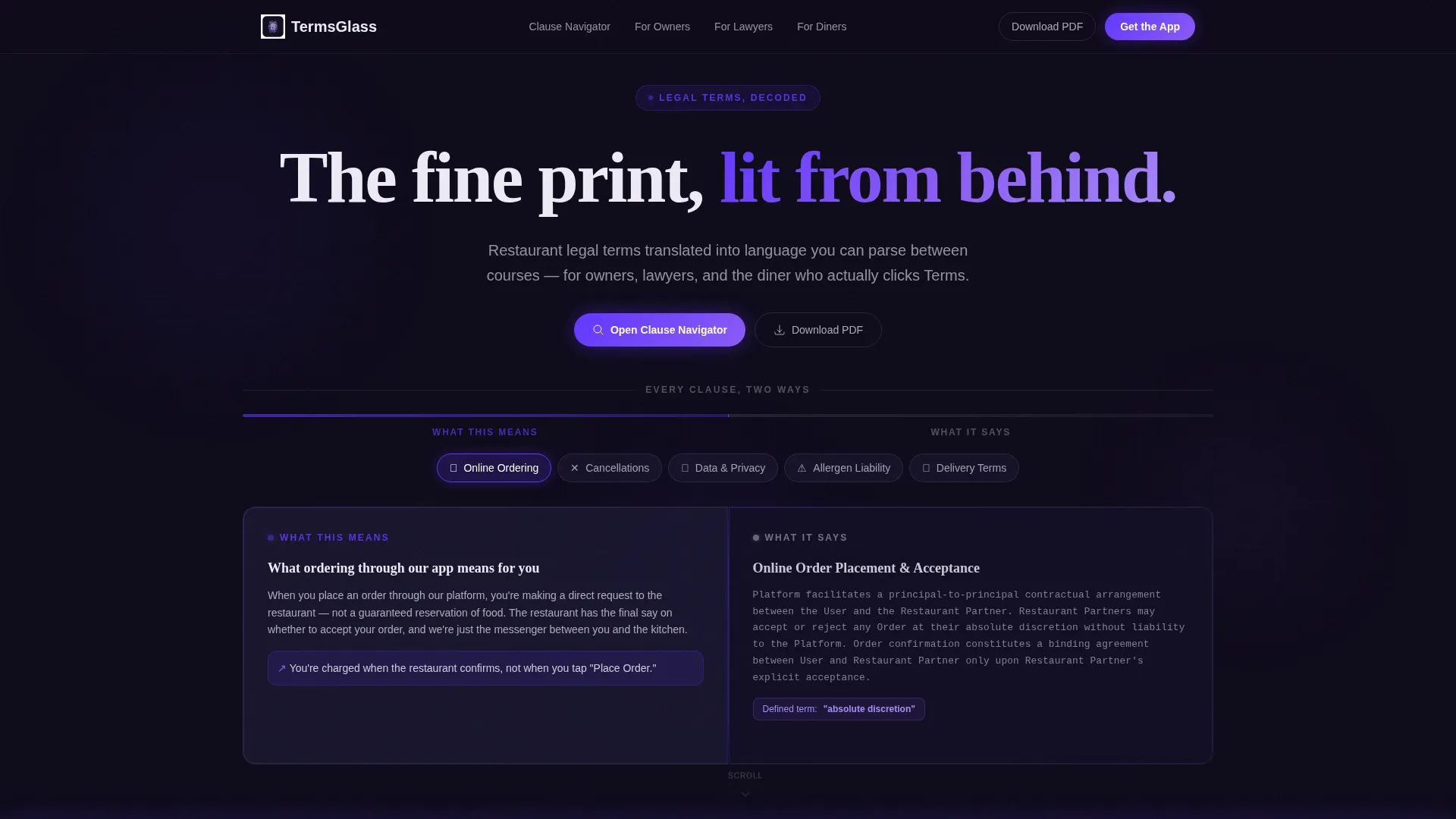 Restaurant Terms of Service Plain-Language Website Template