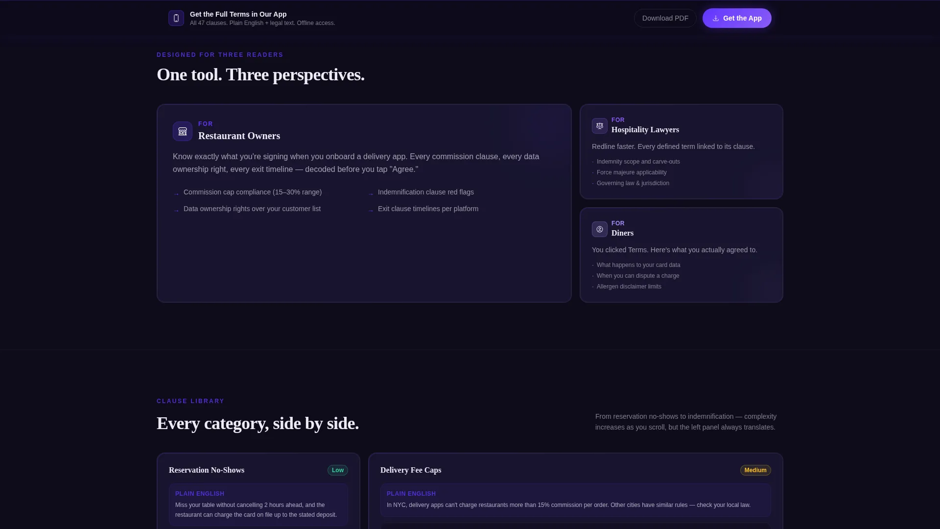 Restaurant Terms of Service Plain-Language Website Template