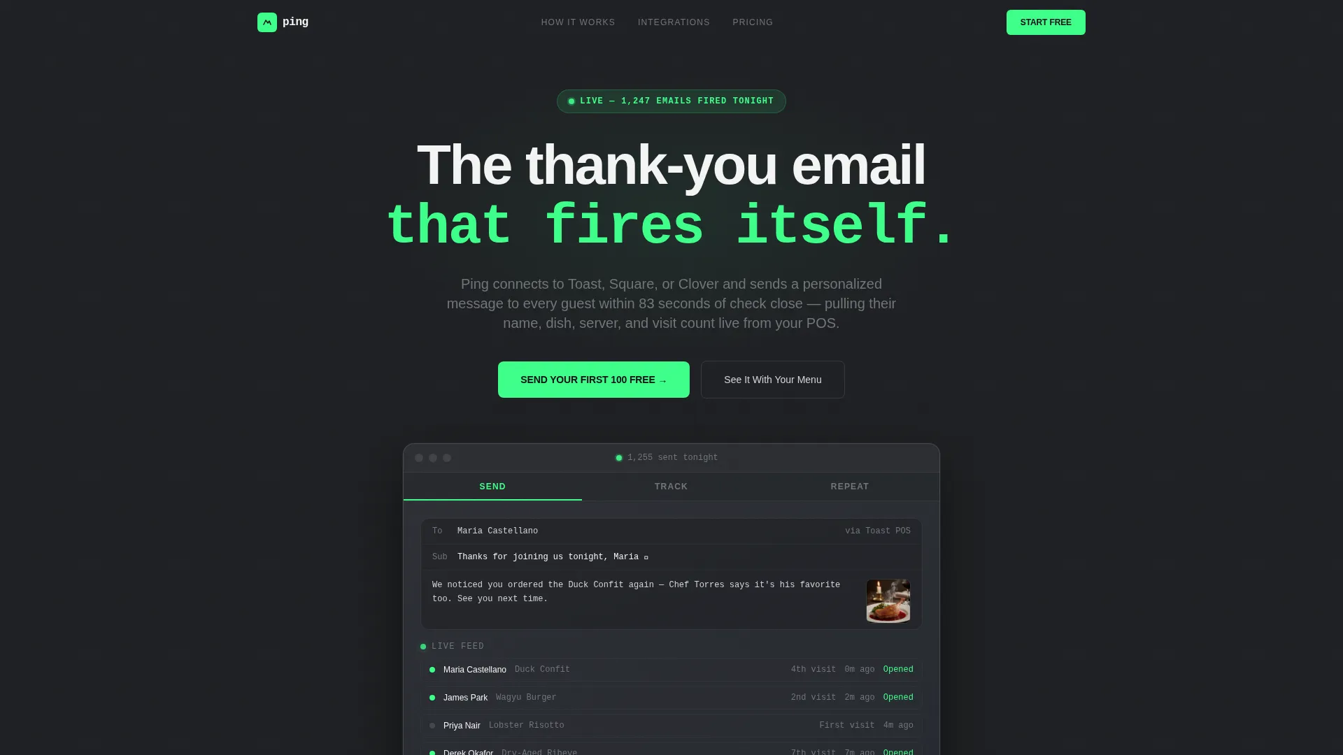 Restaurant Thank-You Email Landing Page Template