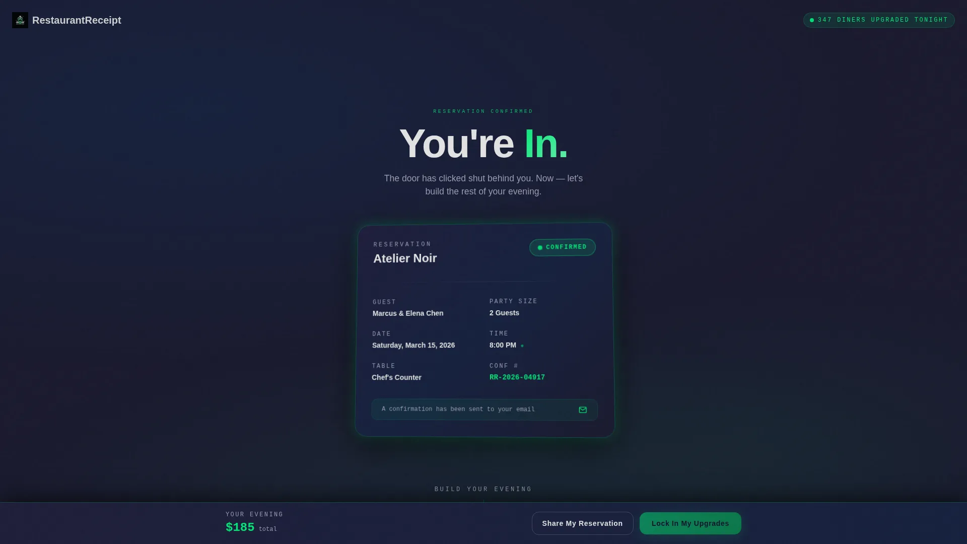 Restaurant Booking Confirmation & Upsell Thank-You Page Template