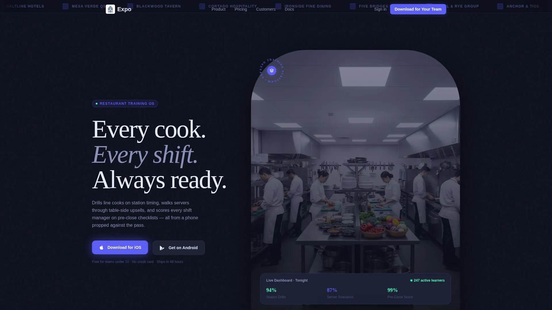 Restaurant Training Platform Landing Page Template