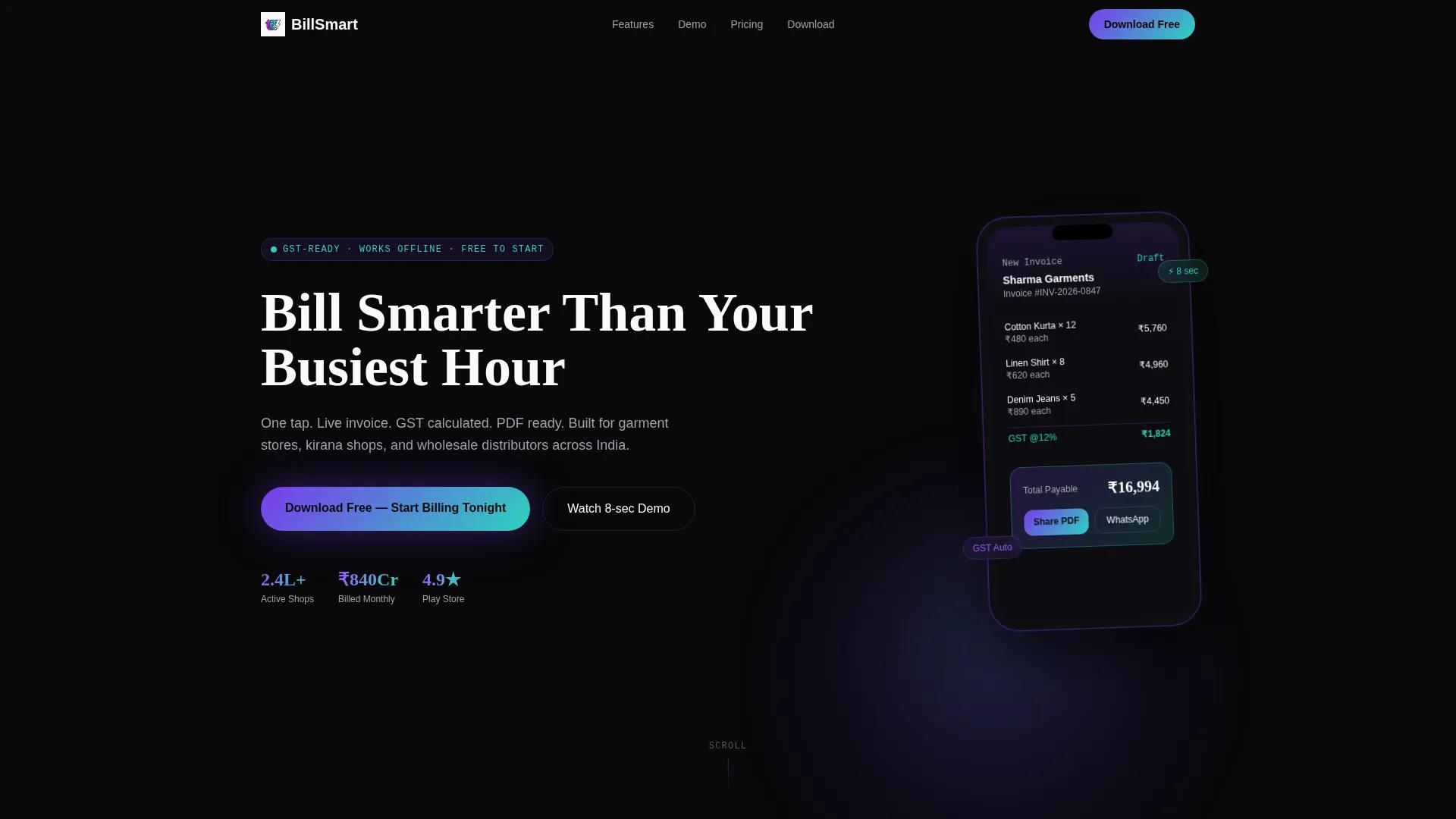 Invoicing Landing Page Template for Retail Billing