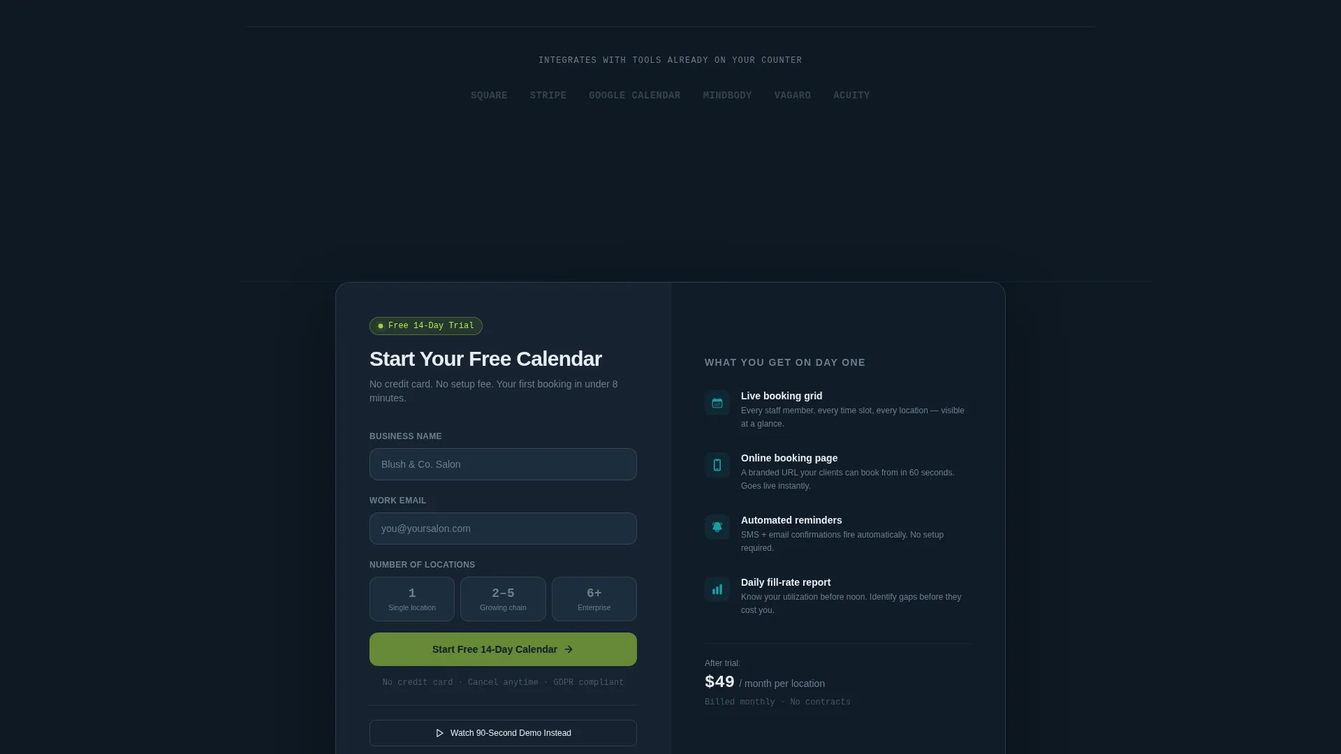 Dynamic Booking Landing Page Template for Retail Software