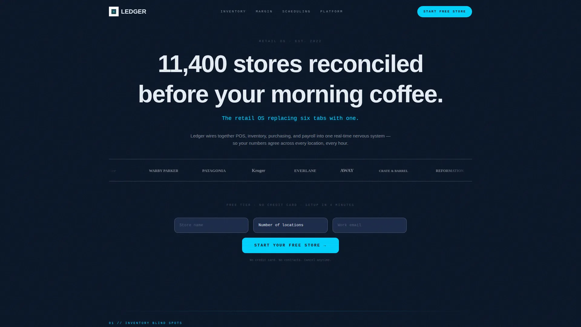 Retail ERP Landing Page Template | Card Grid