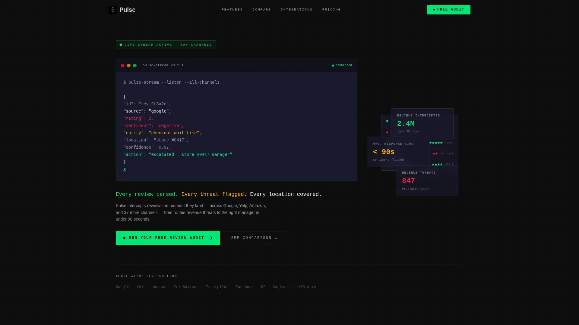 Retail Review Management Comparison Landing Page
