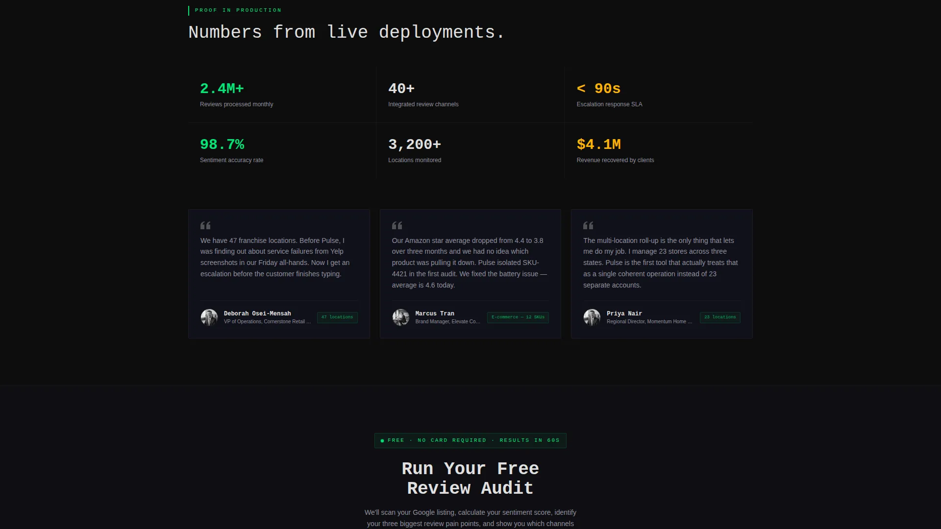 Retail Review Management Comparison Landing Page