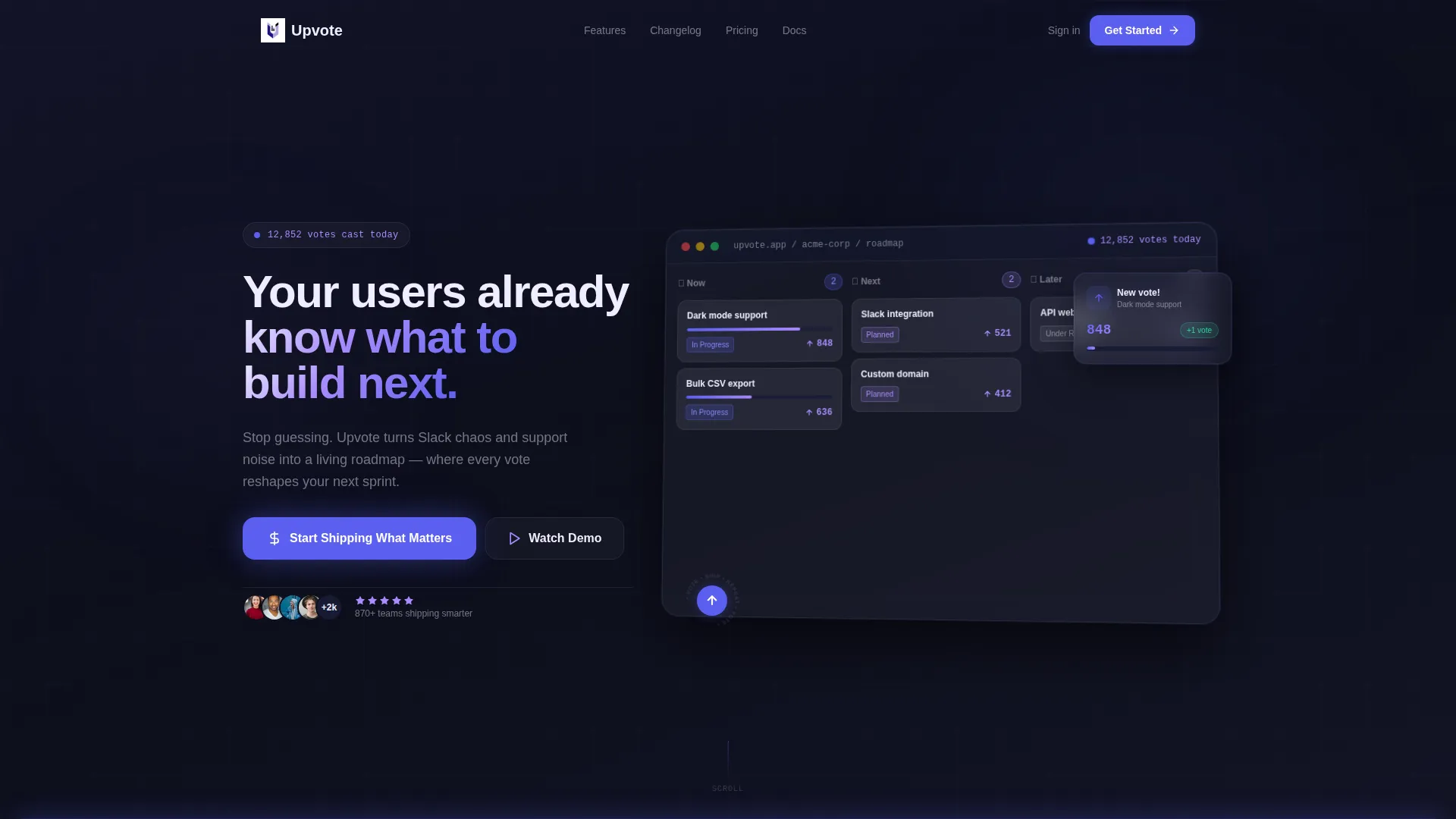 Dynamic Roadmap & Feature Voting Landing Page Template