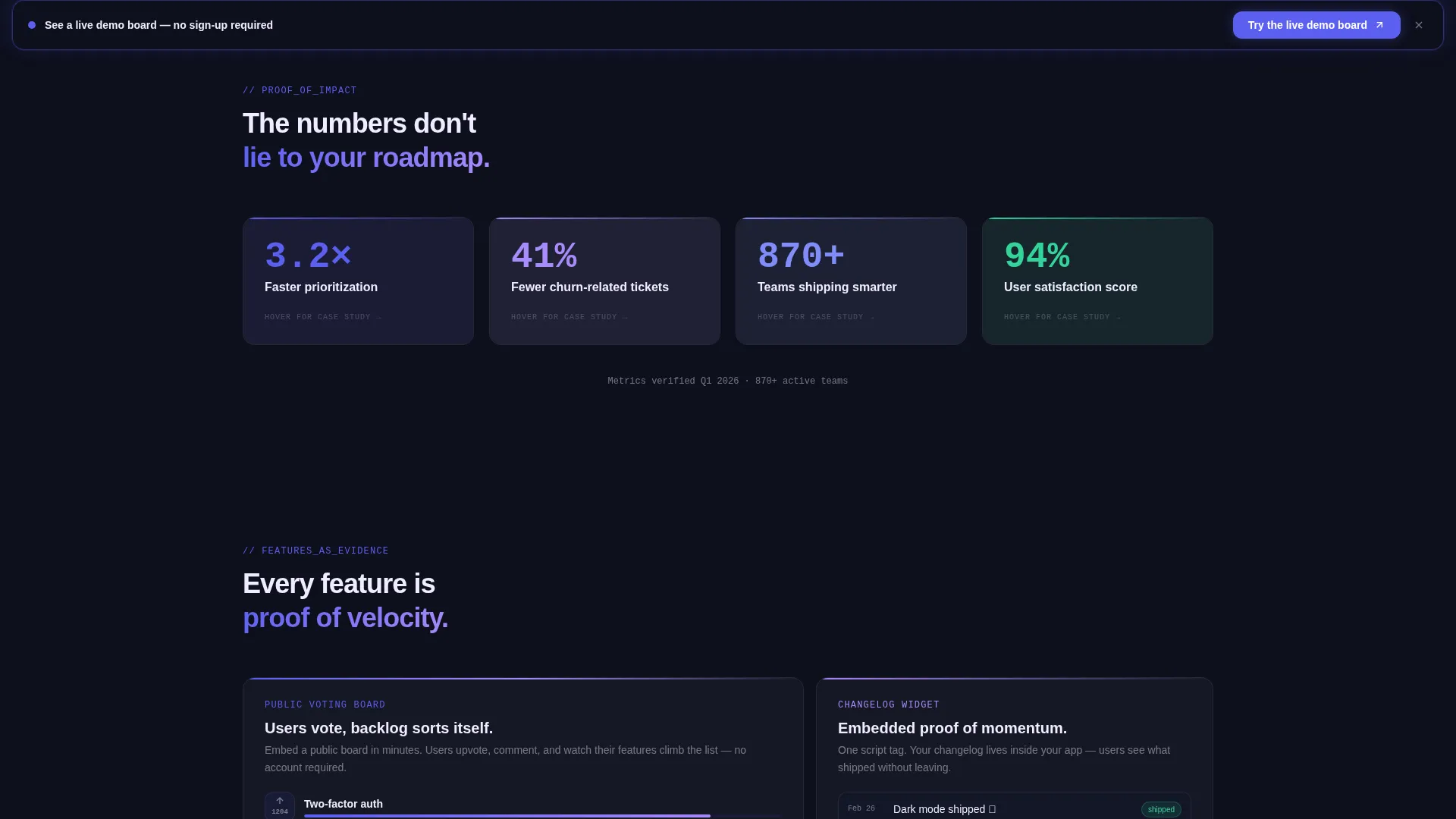 Dynamic Roadmap & Feature Voting Landing Page Template