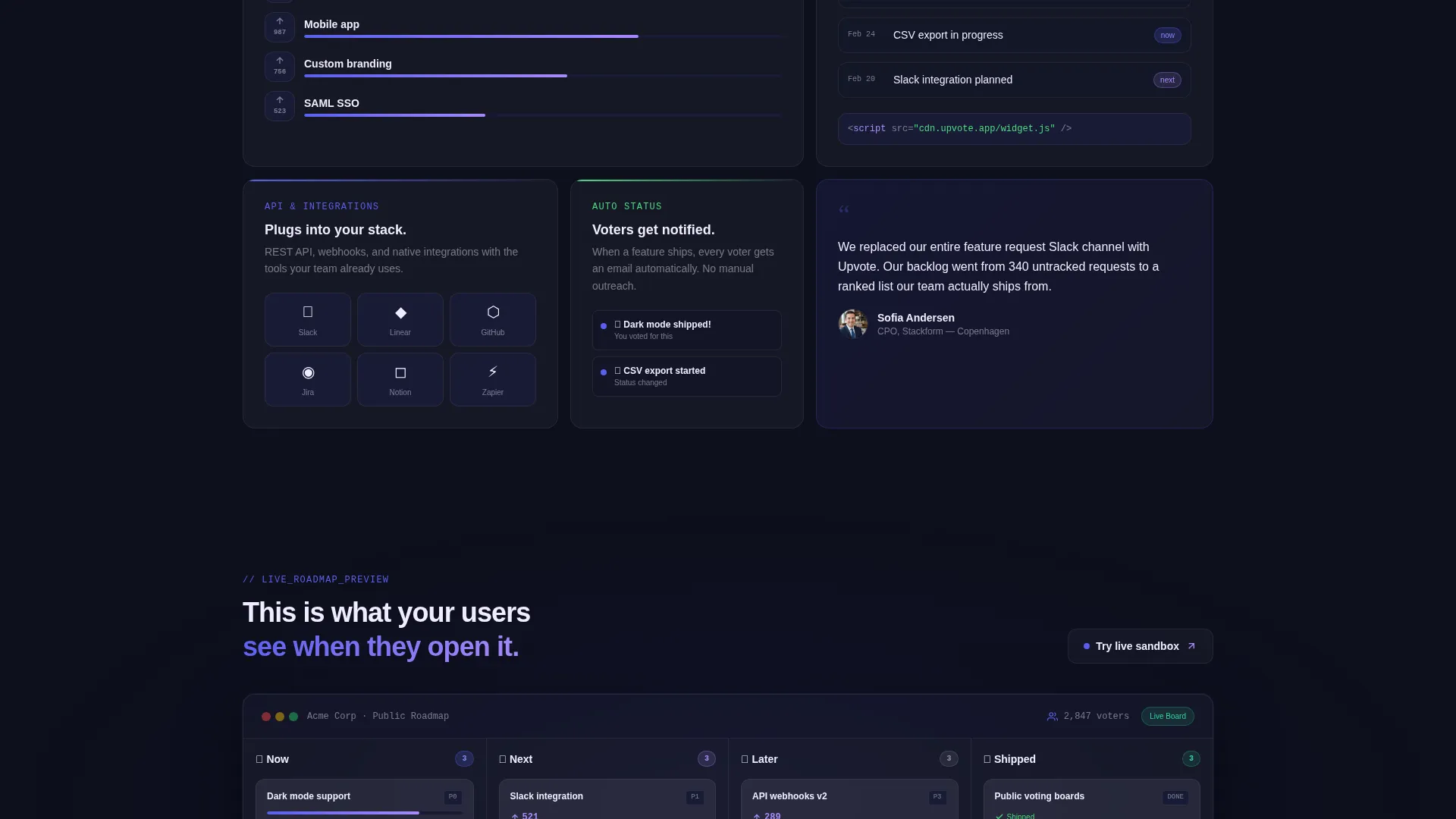 Dynamic Roadmap & Feature Voting Landing Page Template