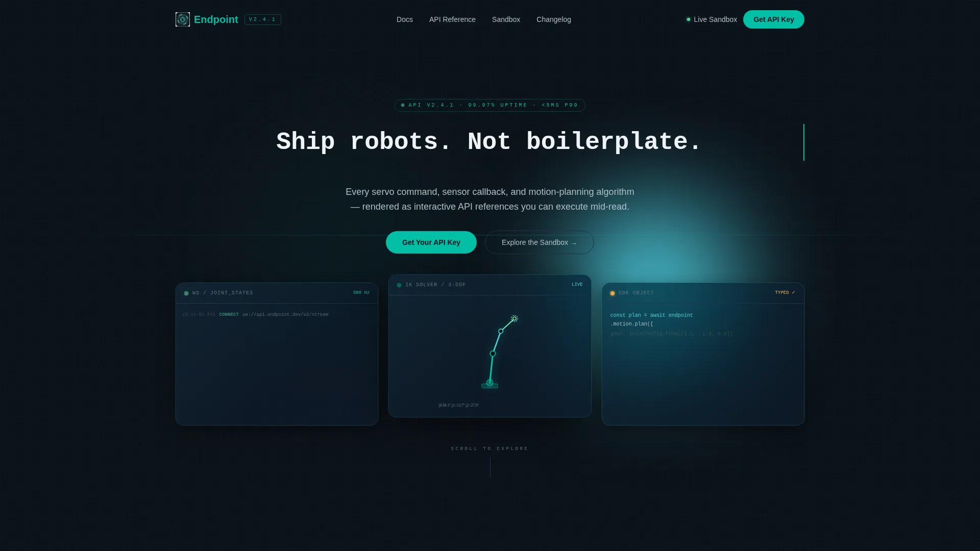 Robotics API Documentation Landing Page Template