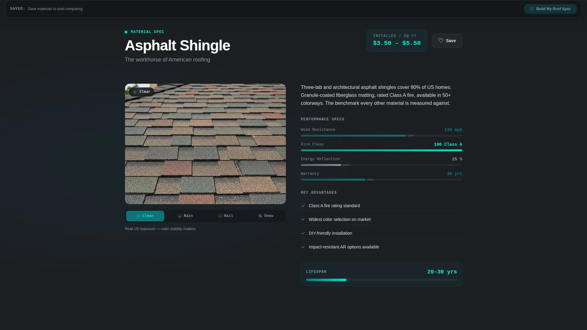 Dynamic Roofing Material Comparison Landing Page