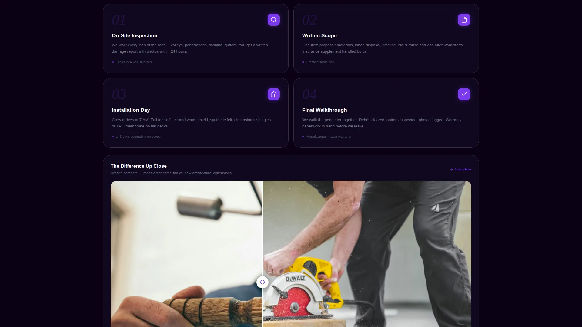 Bento Grid Roofing Landing Page Template