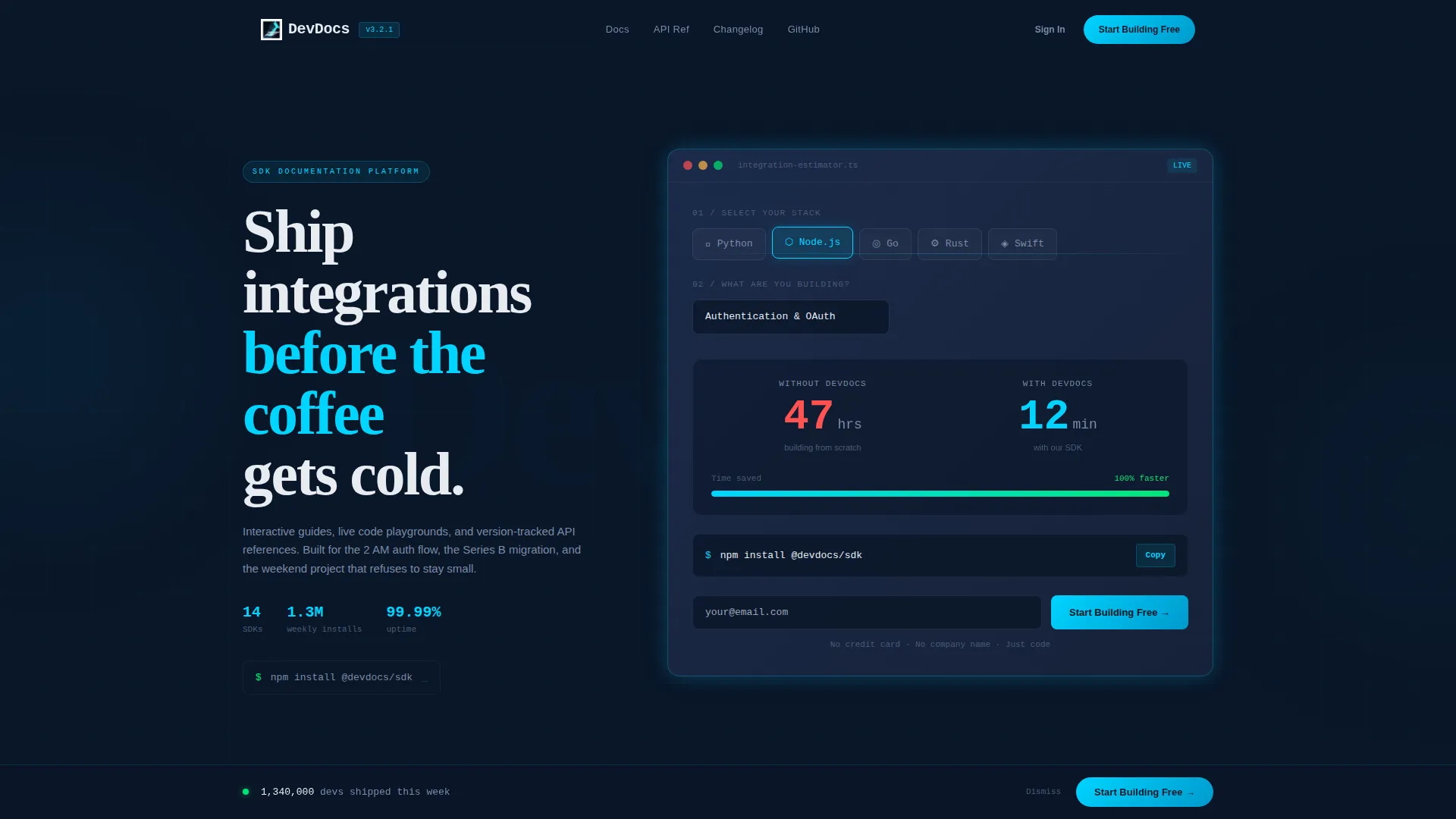 SDK & API Documentation Landing Page Template