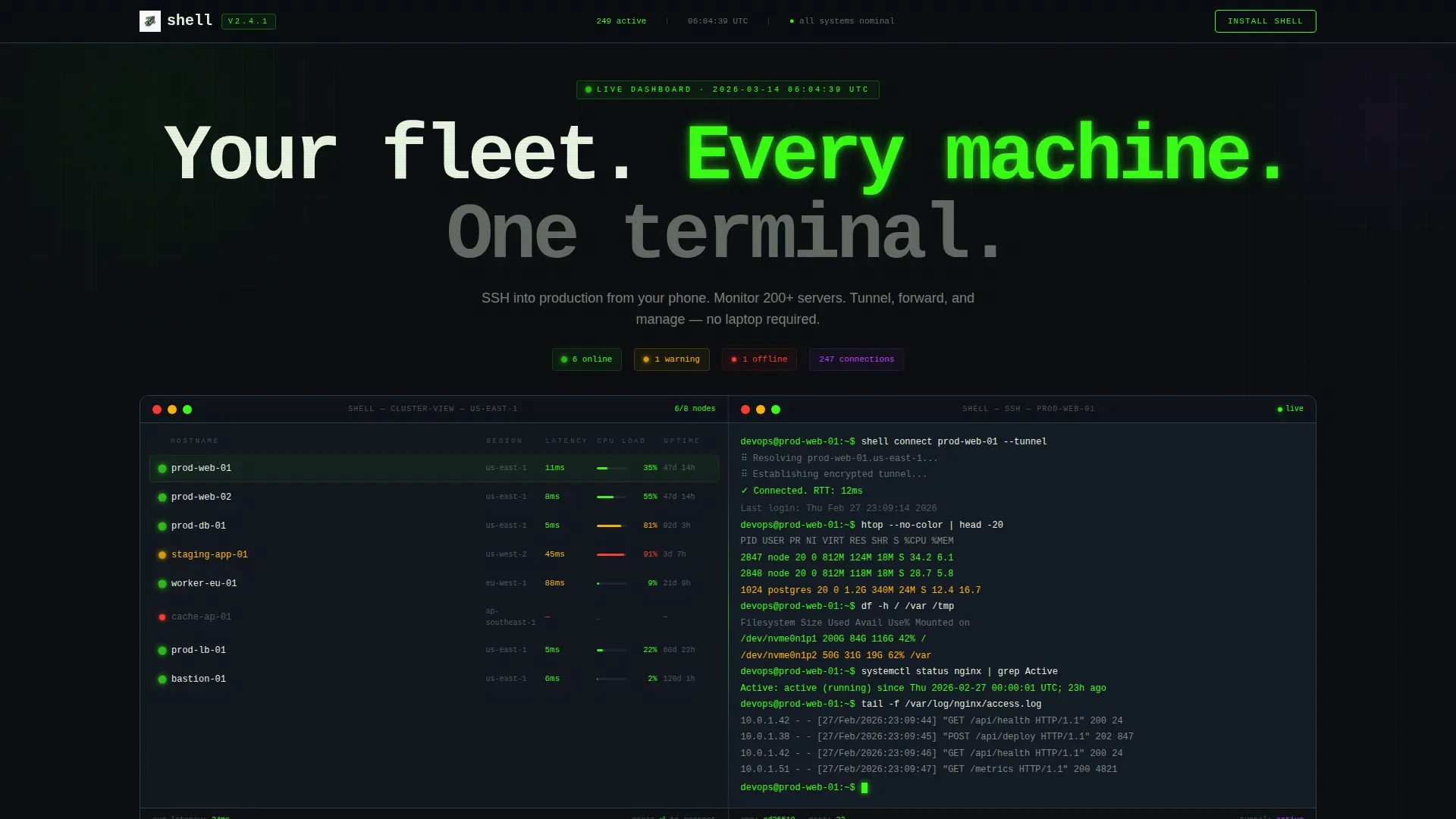 SSH Landing Page Template for Server Management Apps