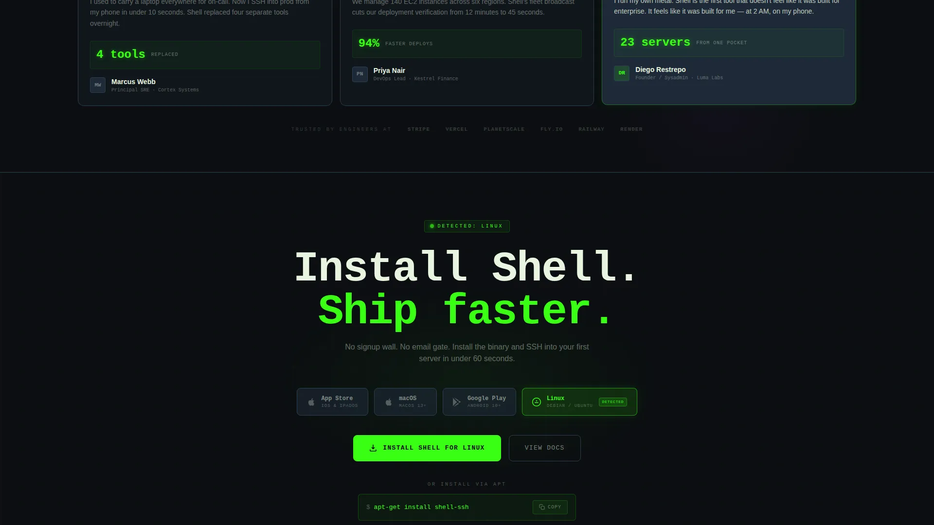 SSH Landing Page Template for Server Management Apps