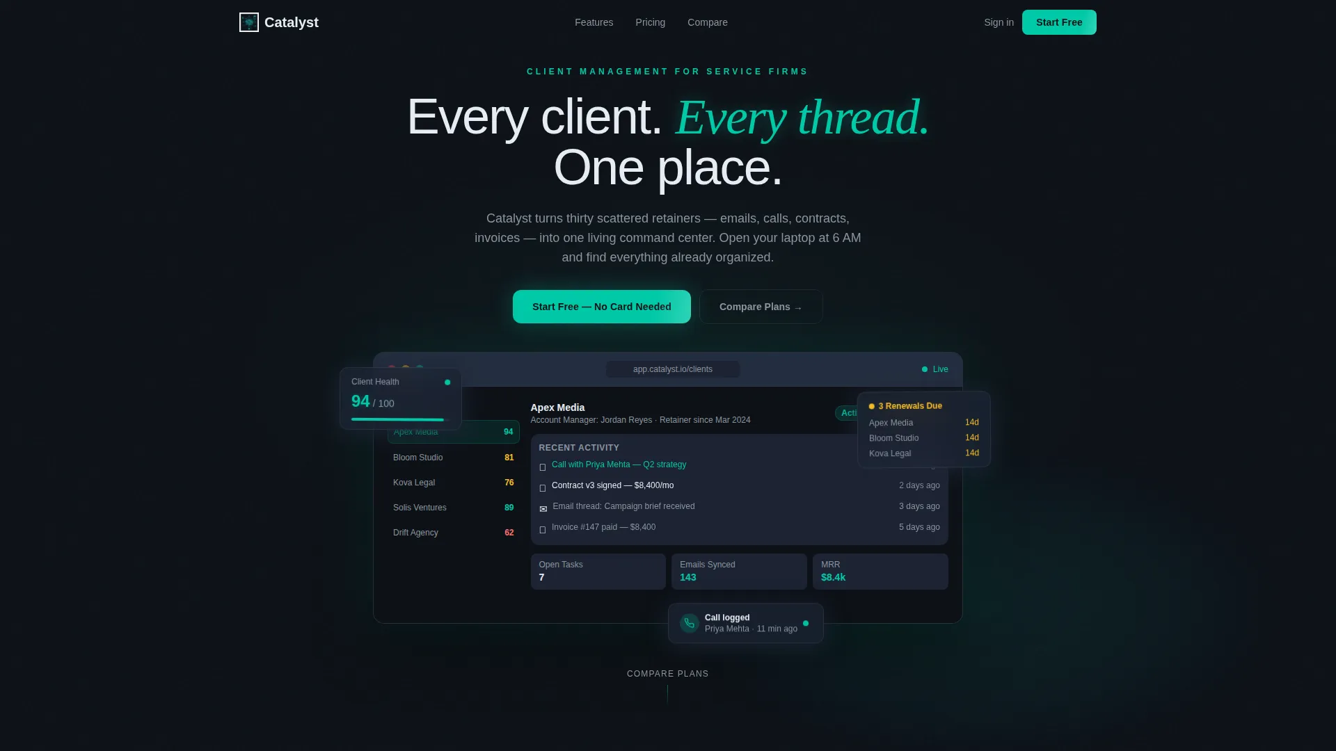 SaaS Client Management Comparison Table Landing Page