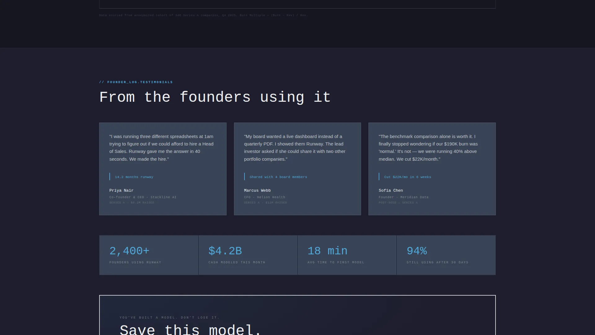 SaaS Burn Rate Calculator Landing Page Template