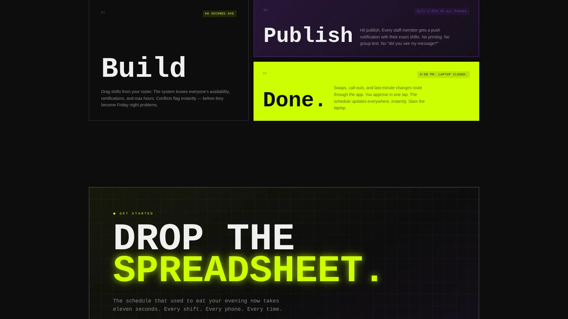 SaaS Staff Scheduling Bento Grid Landing Page