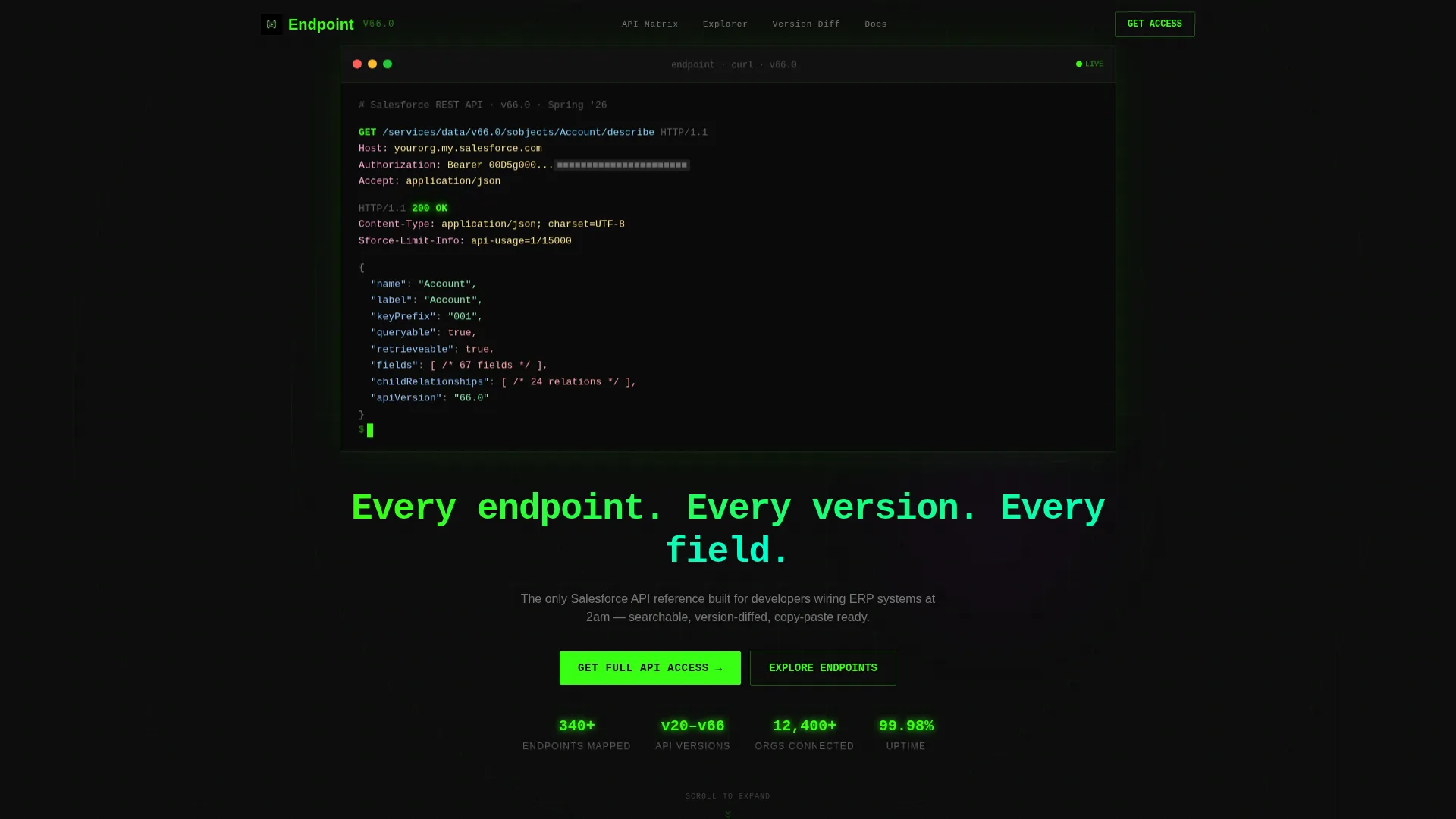 Salesforce API Reference Landing Page Template