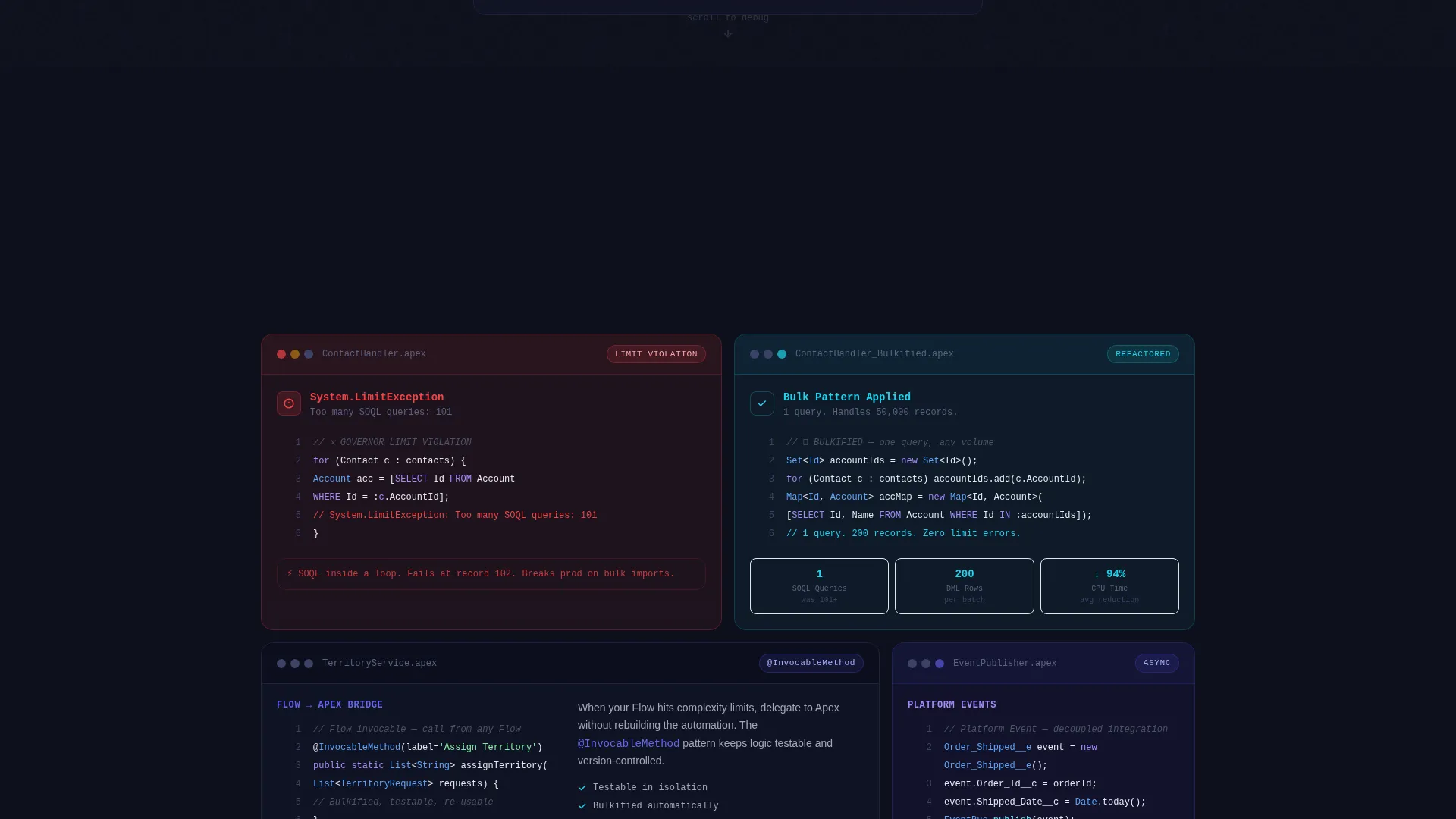 Salesforce Developer Blog Bento Grid Landing Page