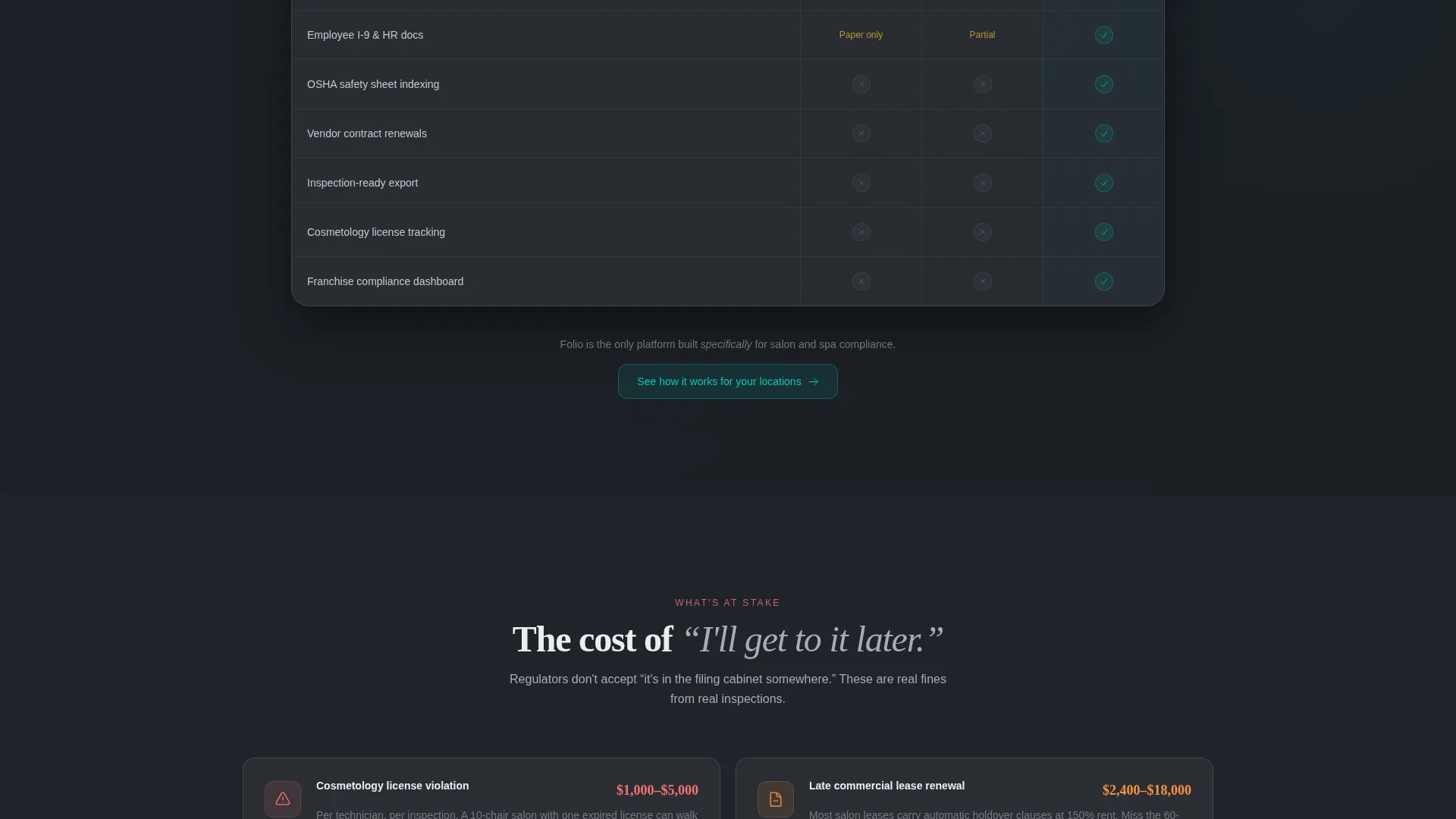 Salon & Spa Compliance Document Management Landing Page