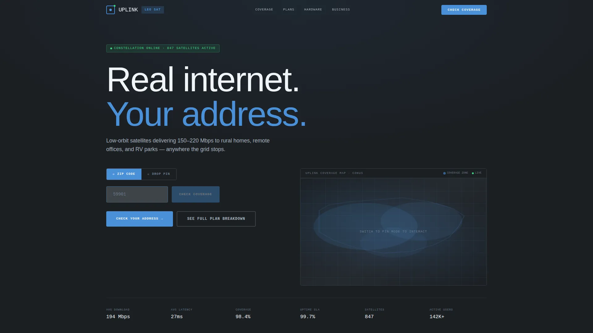 Satellite Internet Landing Page Template | Bento Grid