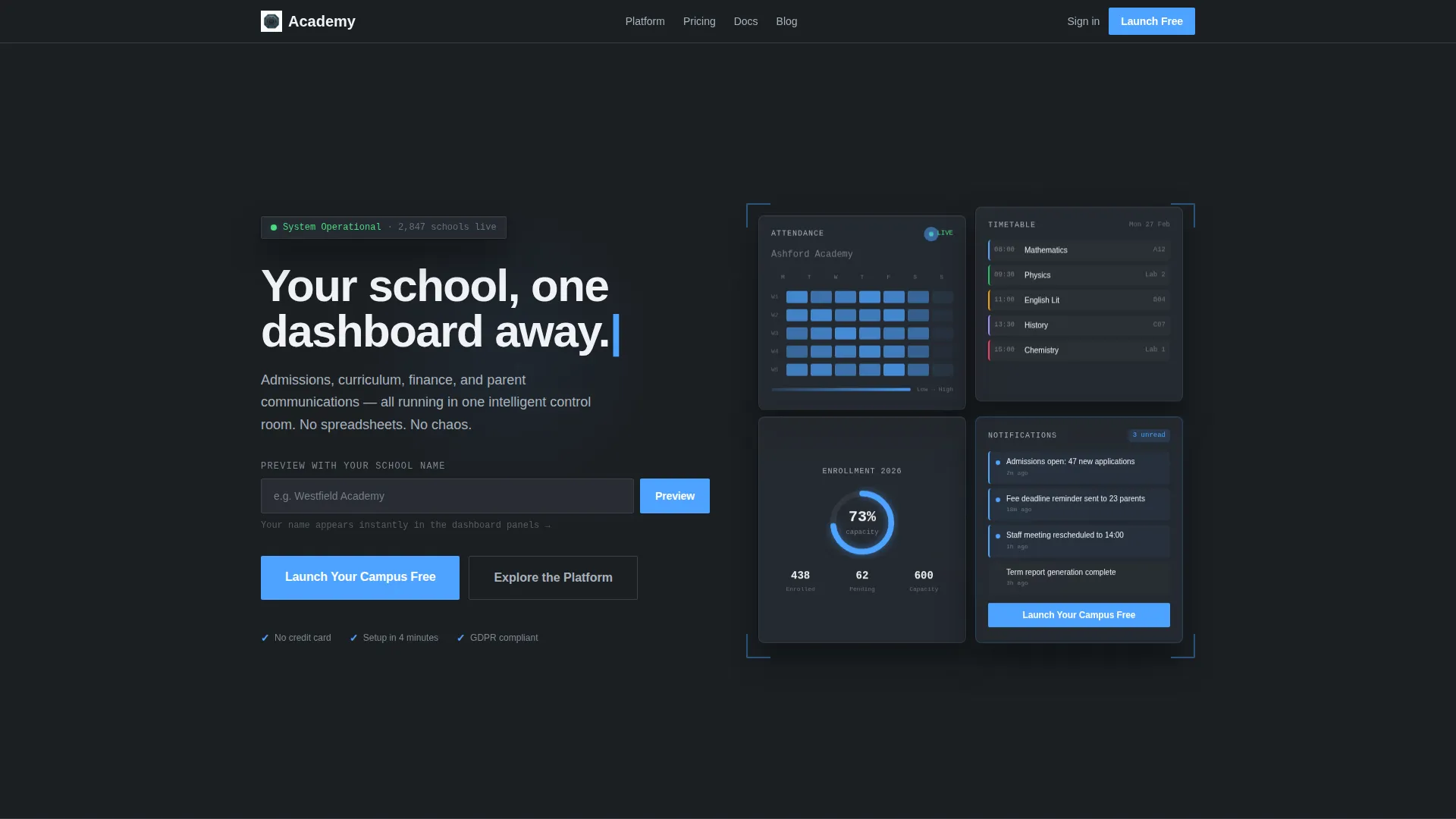 School Landing Page Template | Dashboard Pro Theme