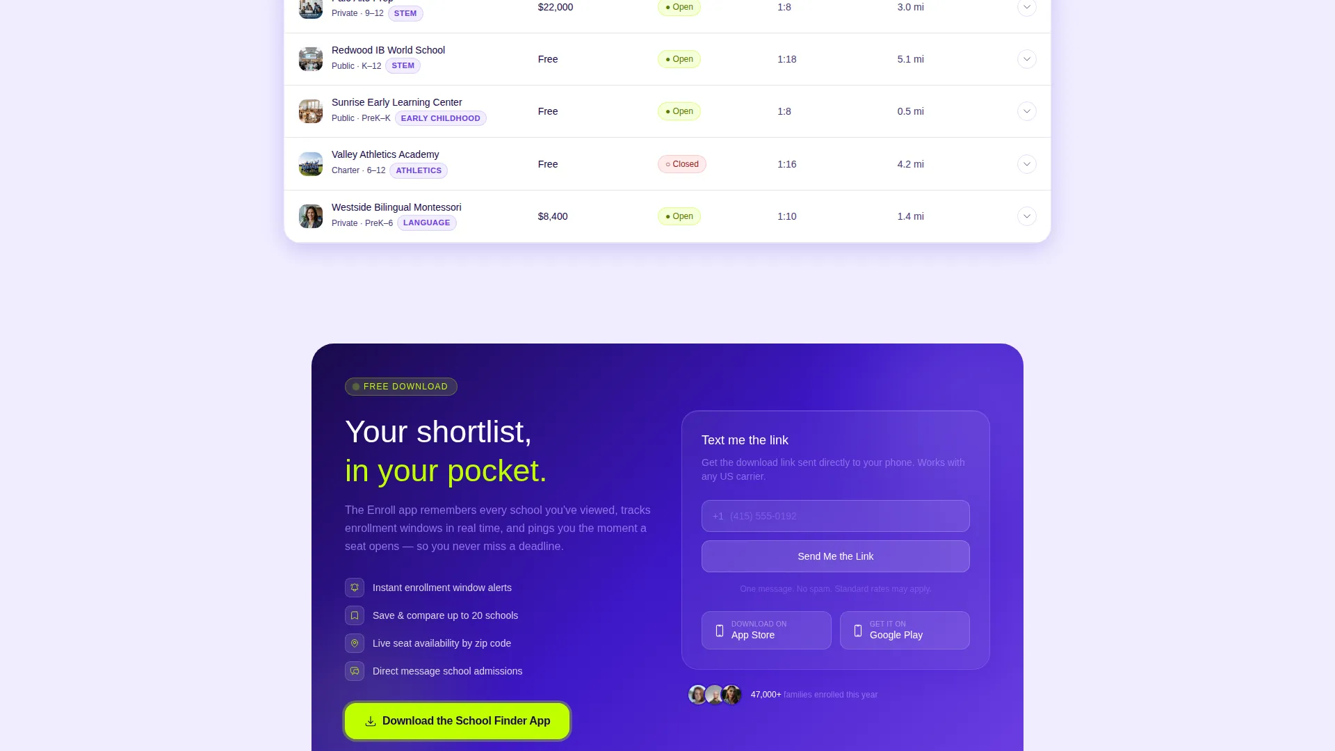 School Finder Comparison Table Landing Page Template