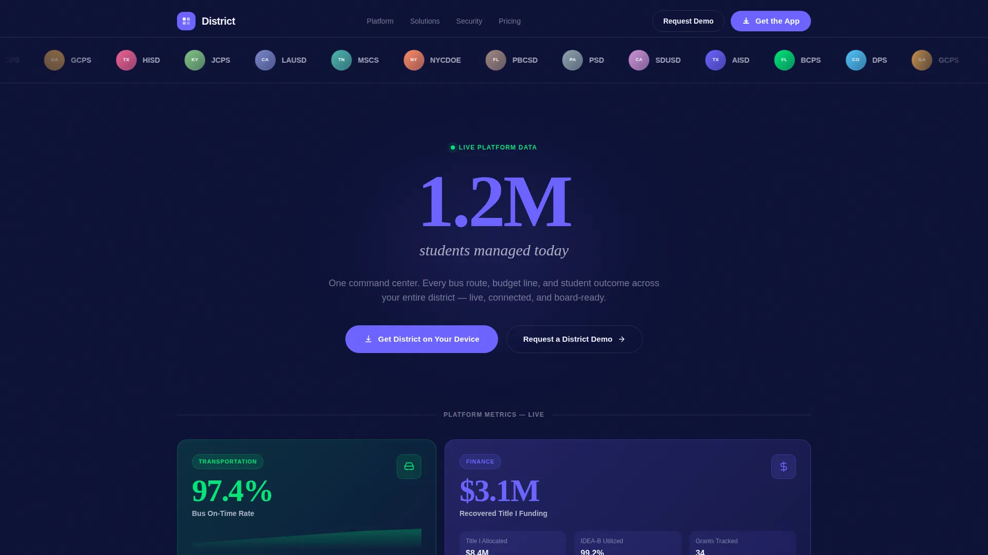 School District Management Software Landing Page