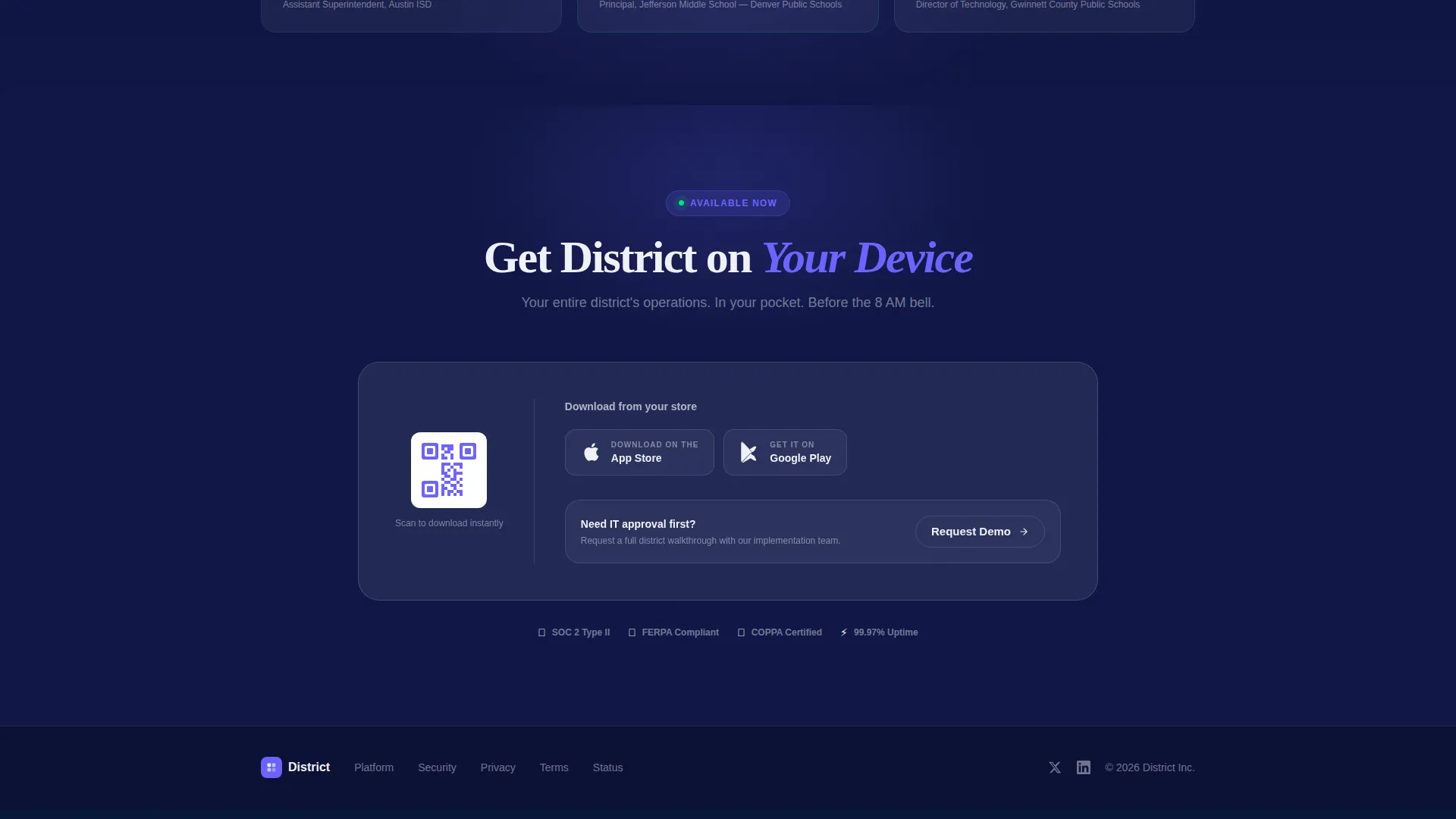 School District Management Software Landing Page