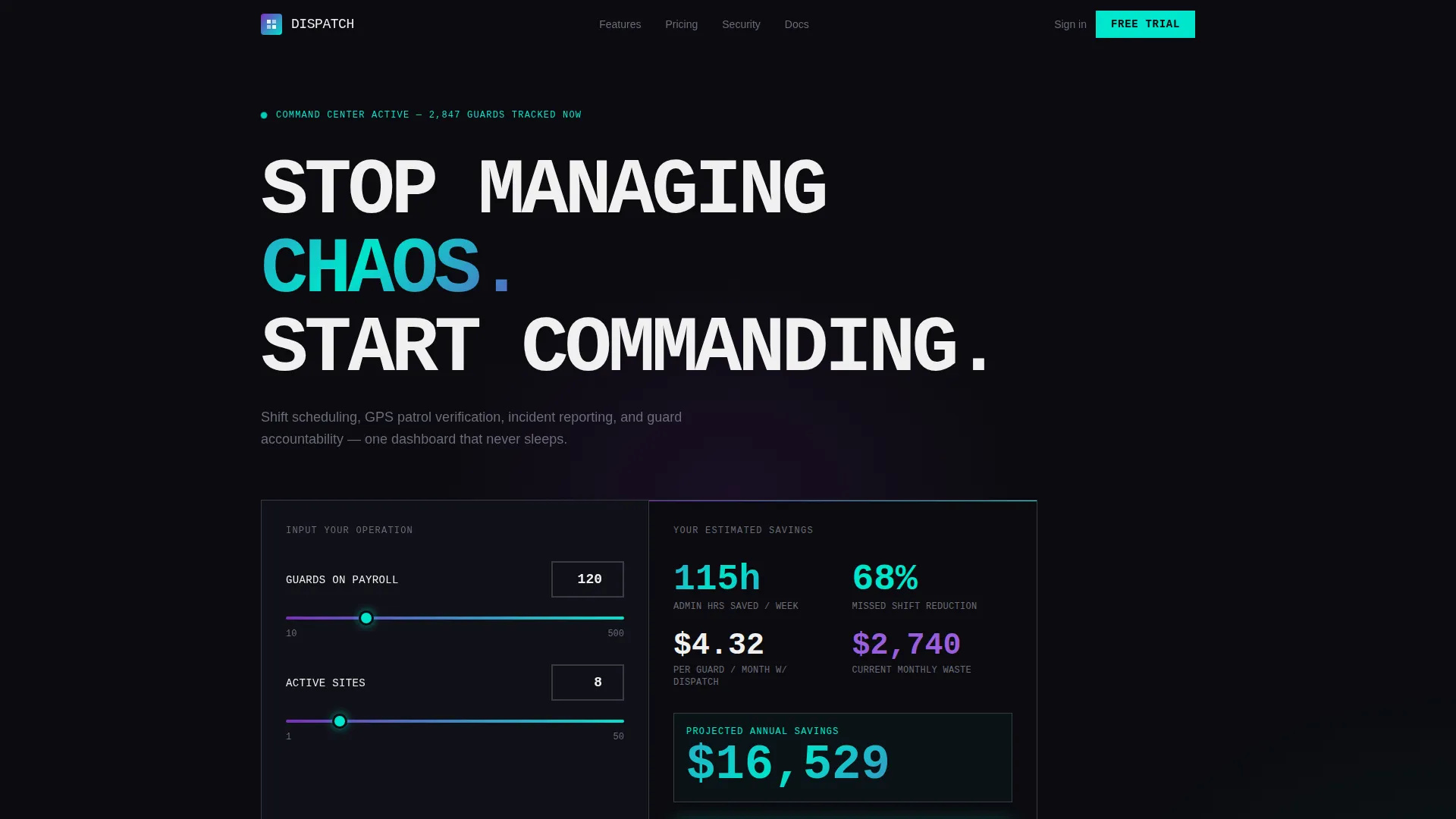 Security Guard Vertical SaaS Cost Calculator Website Template