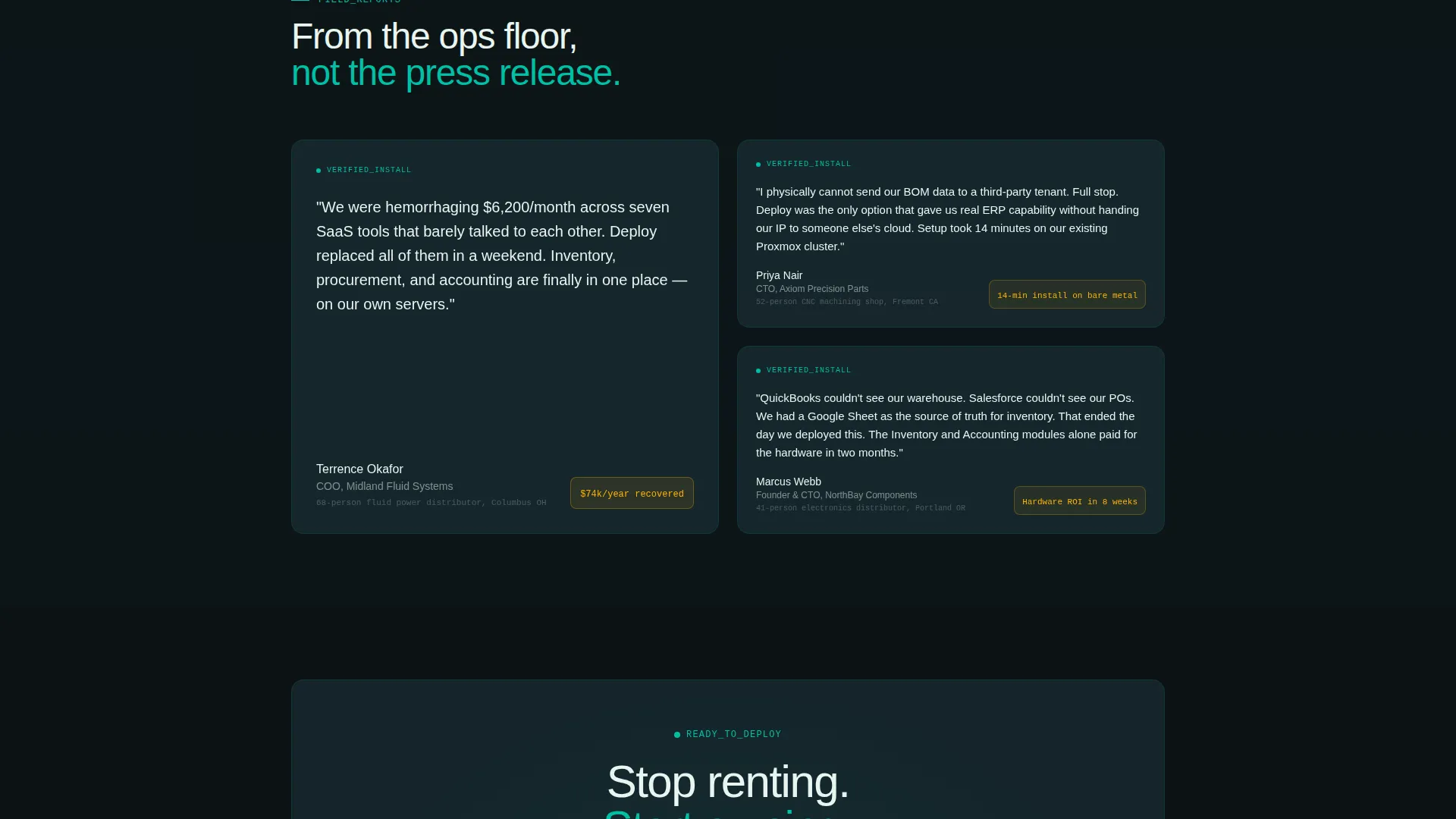 Self-Hosted ERP Landing Page Template