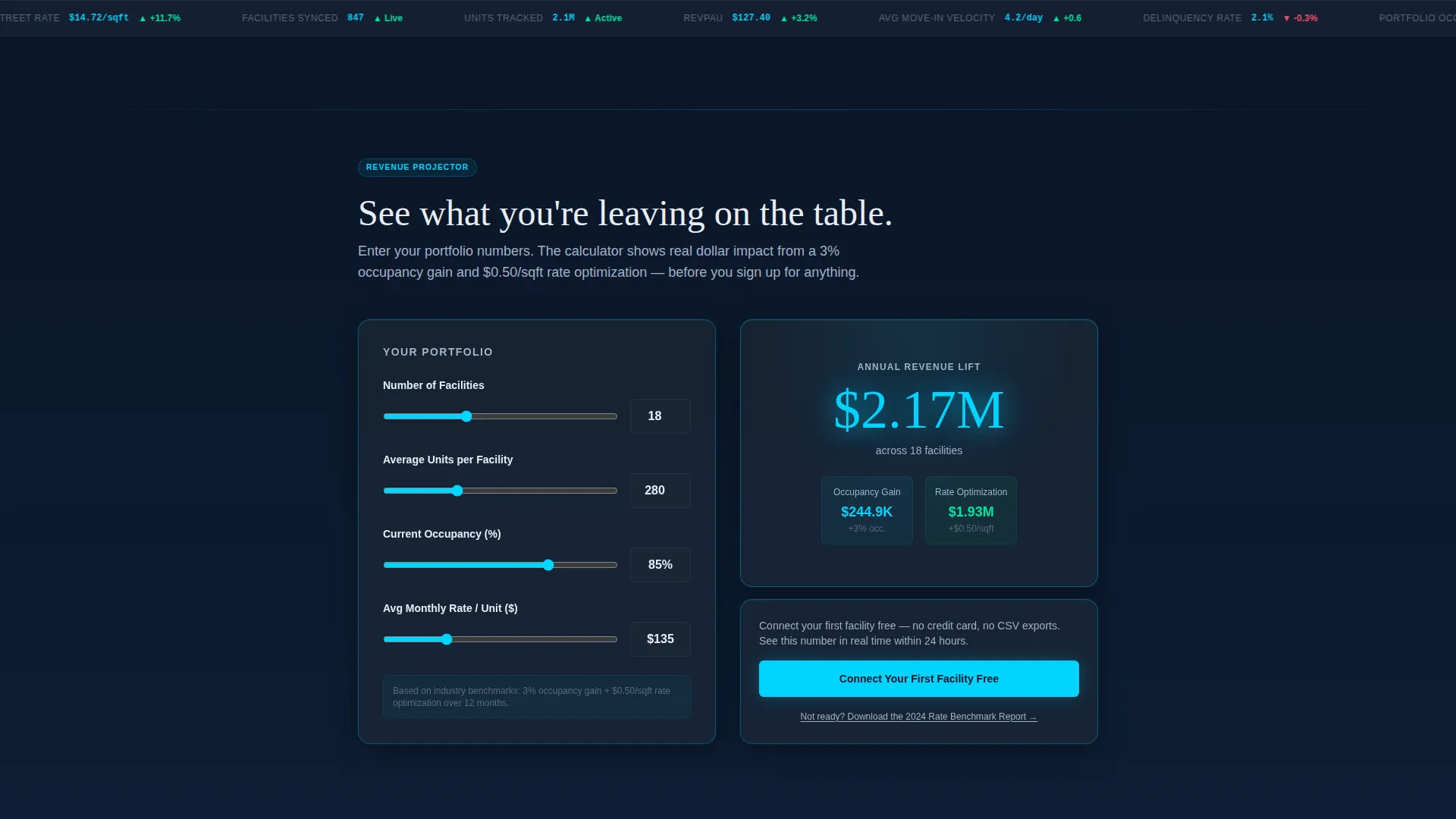 Self-Storage Vertical SaaS Cost Calculator Website Template