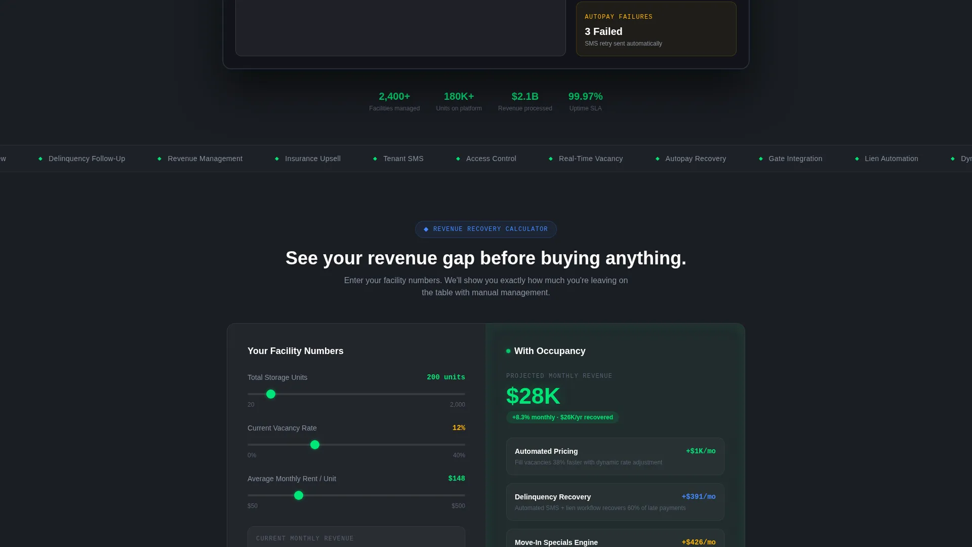 Self-Storage Vertical SaaS Specialist Cost Calculator Website Template