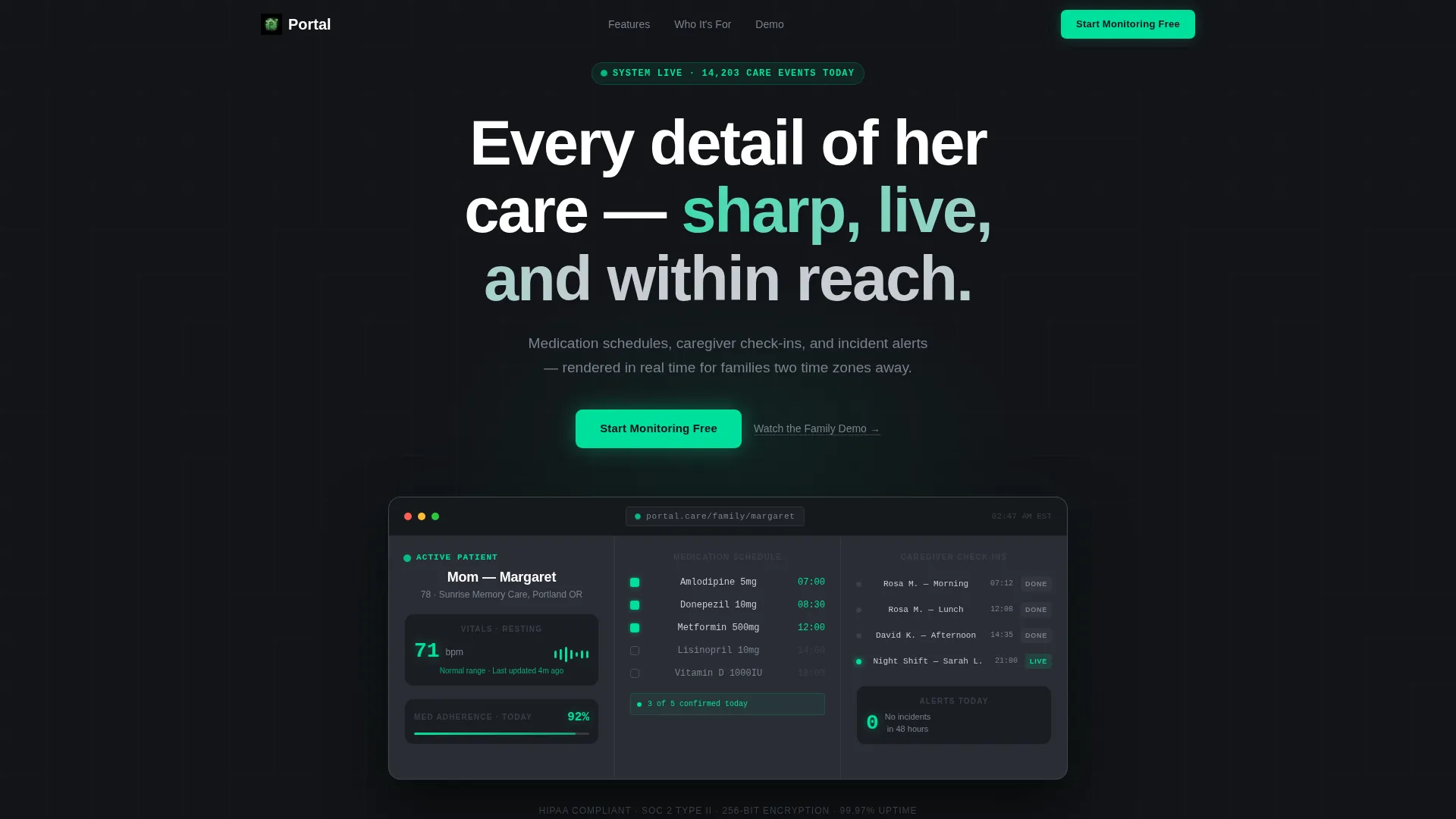 Intelligent Senior Care Client Portal Landing Page