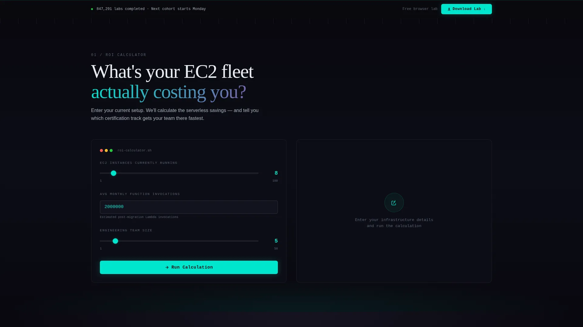 Serverless Computing Technology Specialist Cost Calculator Website Template