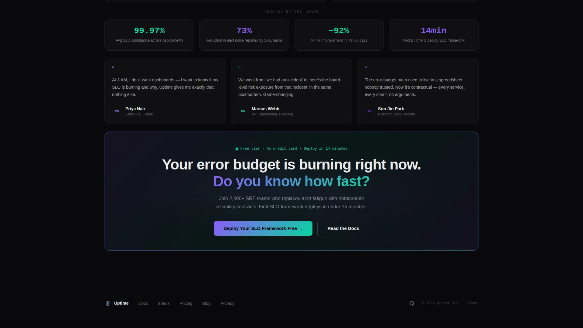 SRE Landing Page Template with SLO Calculator