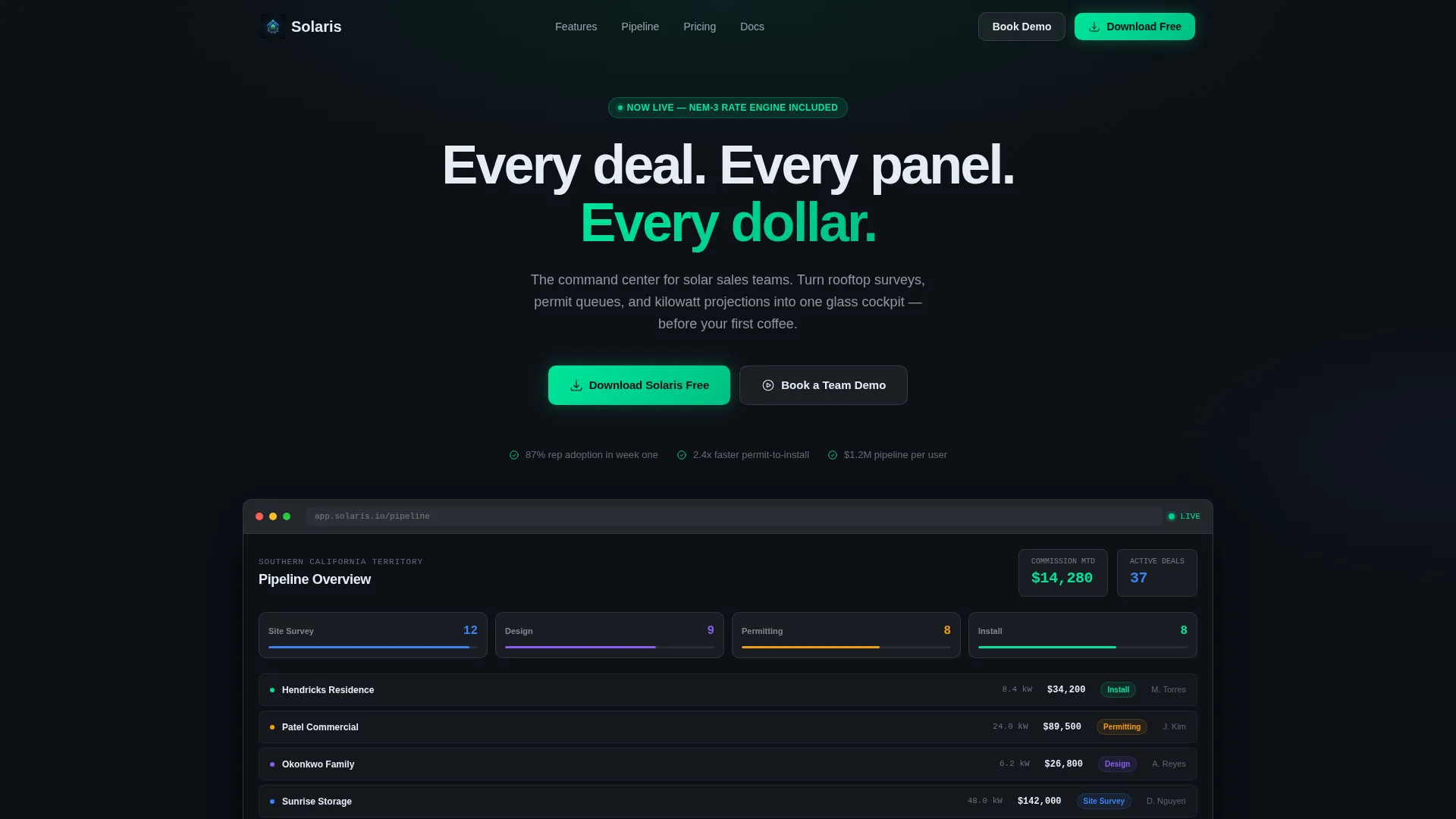 Solar CRM Landing Page Template | Bento Grid
