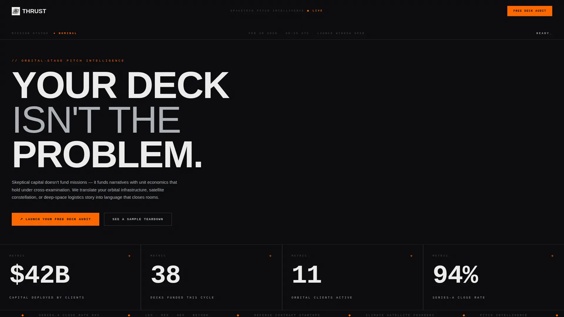 Bold Brutalist SpaceTech Pitch Deck Landing Page