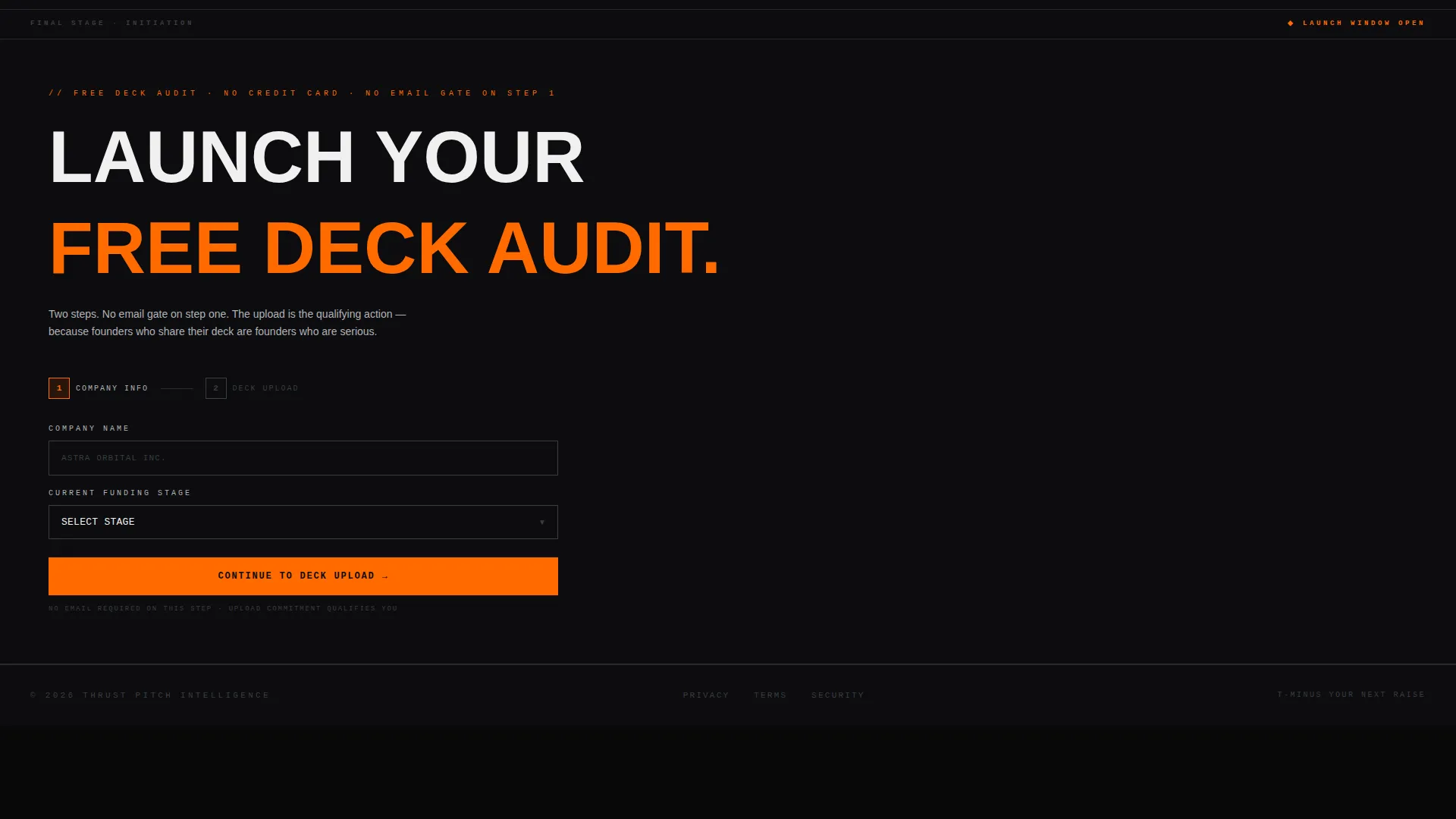 Bold Brutalist SpaceTech Pitch Deck Landing Page