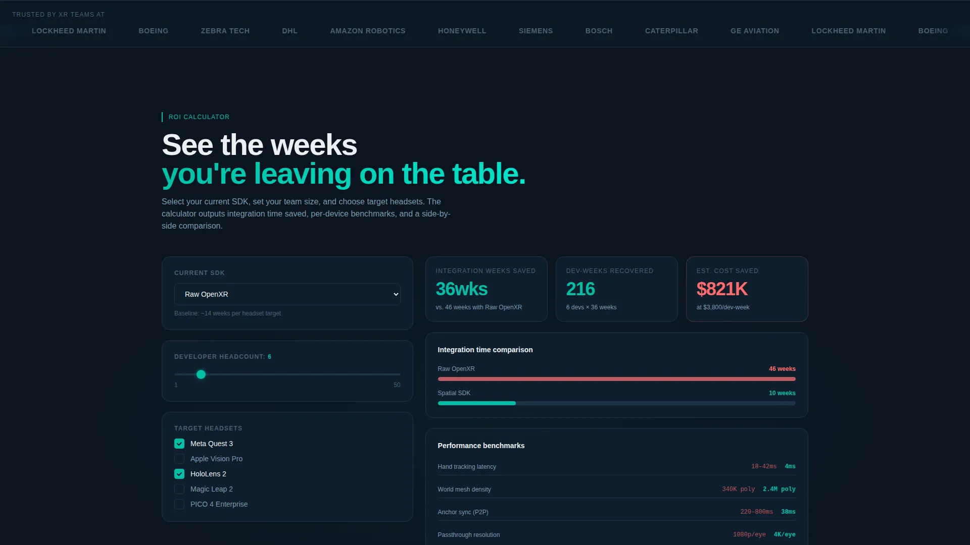 XR SDK Comparison Landing Page Template